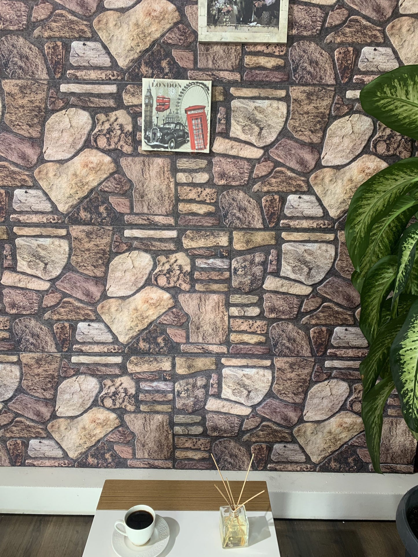 Outlet Mahogany Brown Stone Look Wall Paneling, Styrofoam Facing, Single Panel, Covers 5.4 sq ft