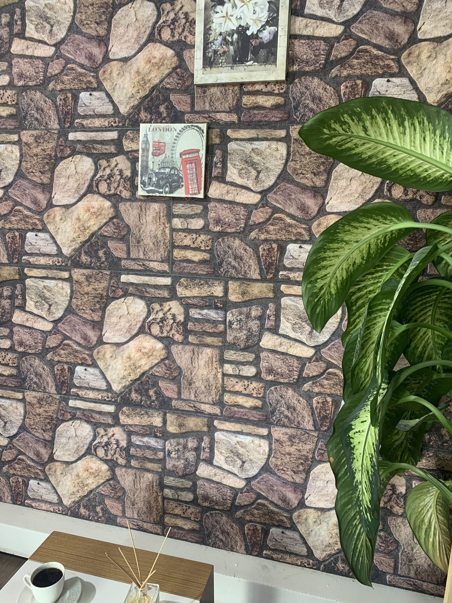 Dundee Deco 3D Wall Panels - Cladding, Mahogany Brown Stone Look Wall Paneling, Styrofoam Facing for Interior and Exterior Applications, DIY, Set of 10, Covers 54 sq ft