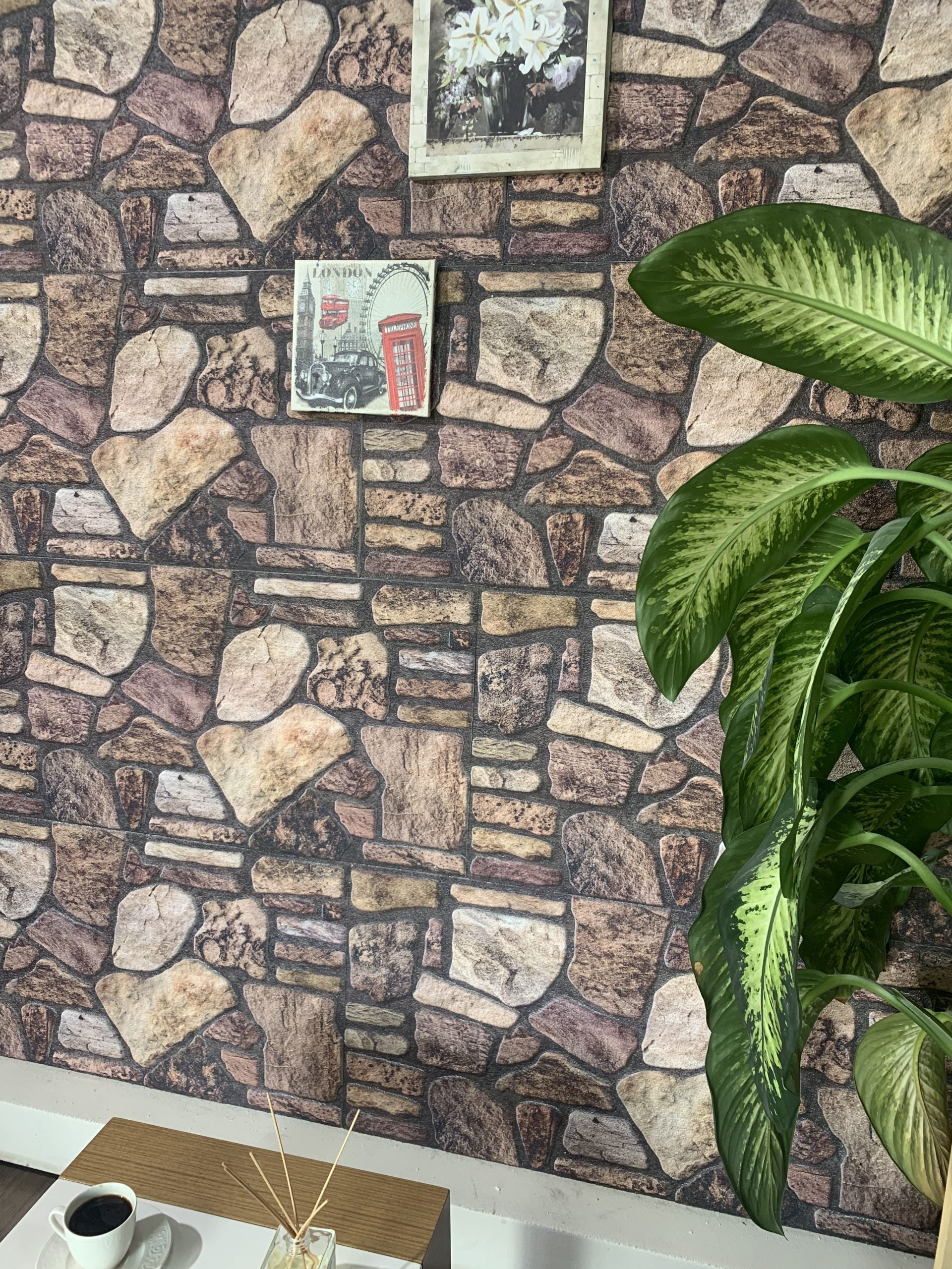 Outlet Mahogany Brown Stone Look Wall Paneling, Styrofoam Facing, Single Panel, Covers 5.4 sq ft