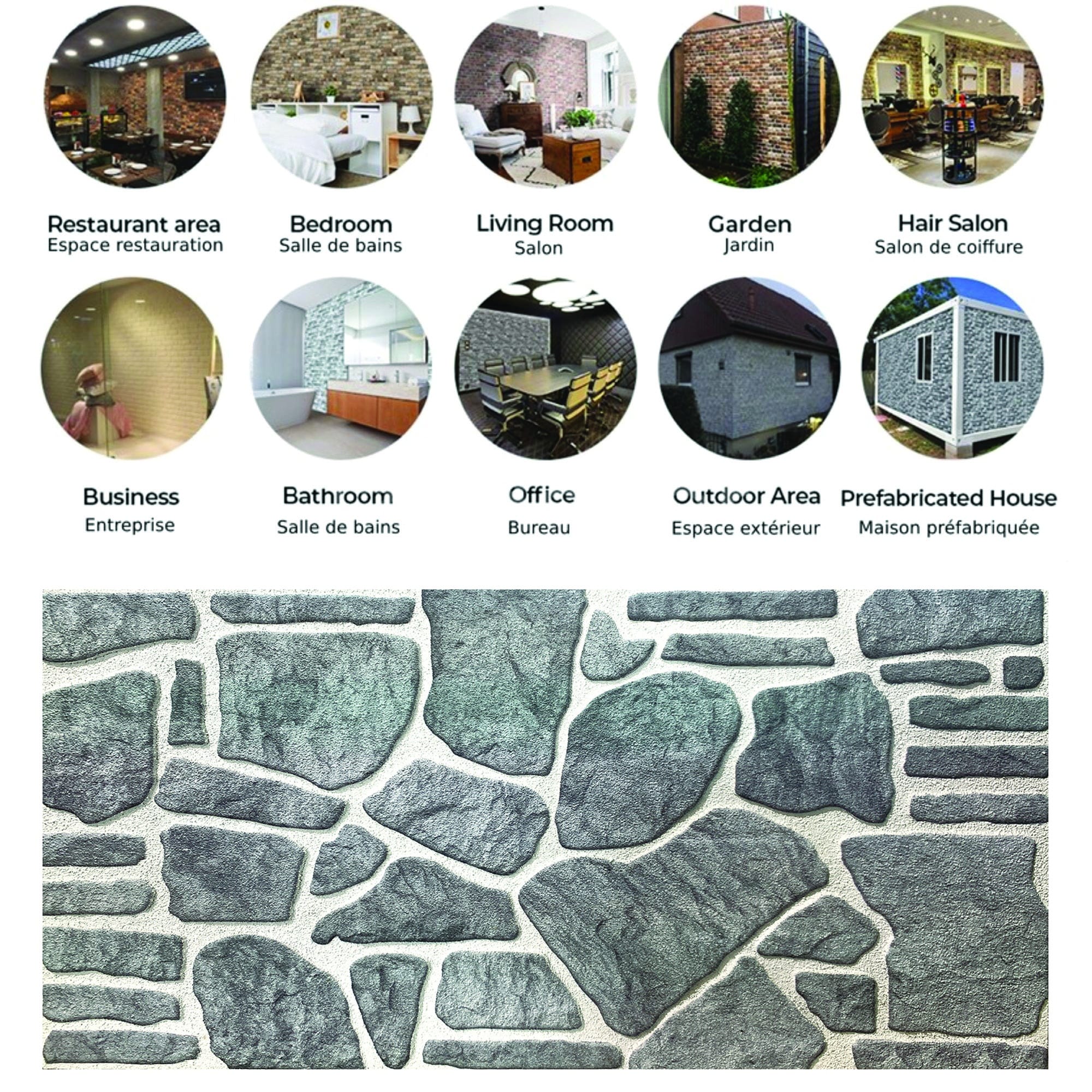 Dundee Deco 3D Wall Panels - Cladding, Bluish Grey White Stone Look Wall Paneling, Styrofoam Facing for Interior and Exterior Applications, DIY, Set of 10, Covers 54 sq ft