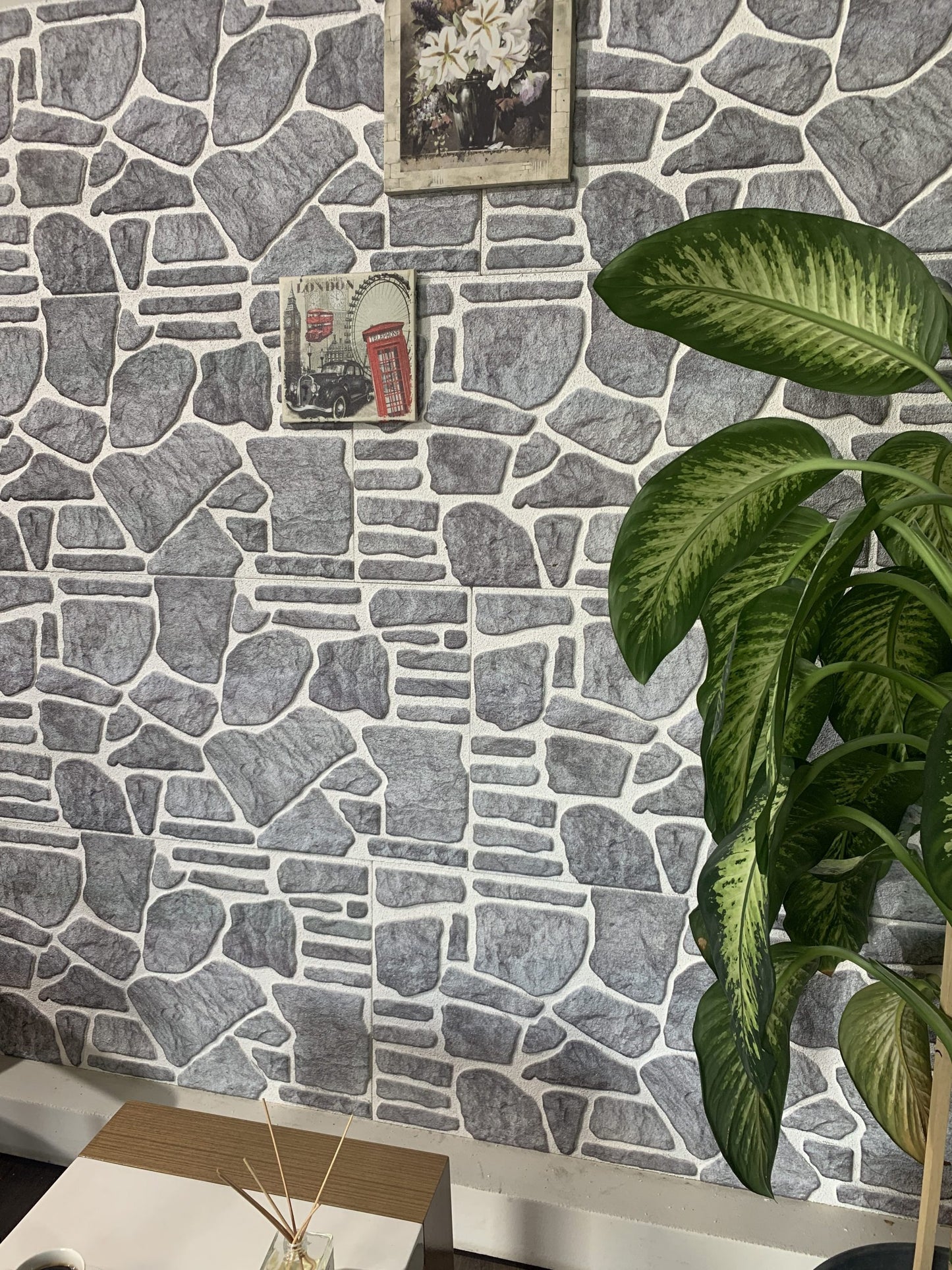 Dundee Deco 3D Wall Panels - Cladding, Bluish Grey White Stone Look Wall Paneling, Styrofoam Facing for Interior and Exterior Applications, DIY, Set of 10, Covers 54 sq ft