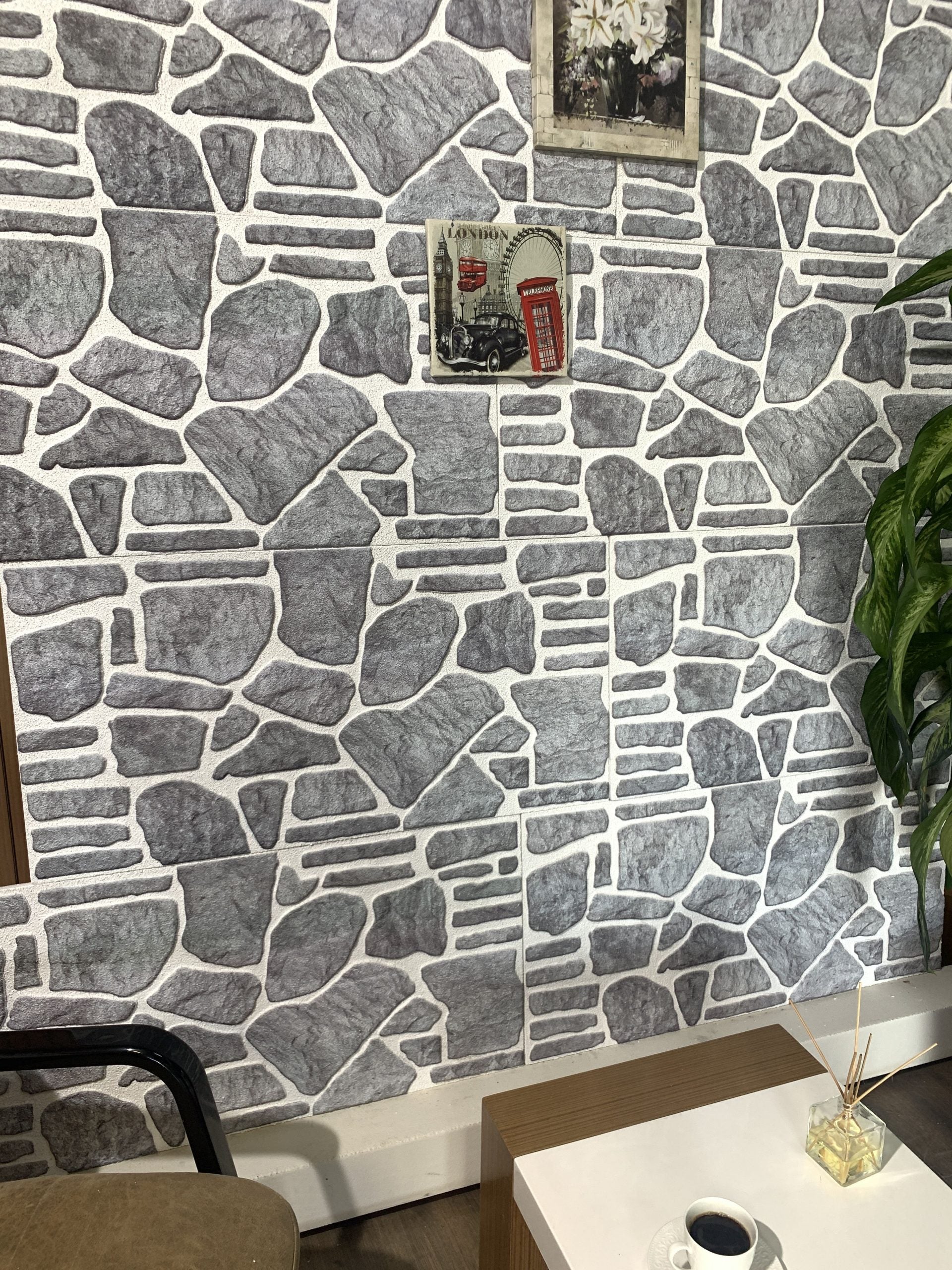 Outlet Bluish Grey White Stone Look Wall Paneling, Styrofoam Facing, Single Panel, Covers 5.4 sq ft