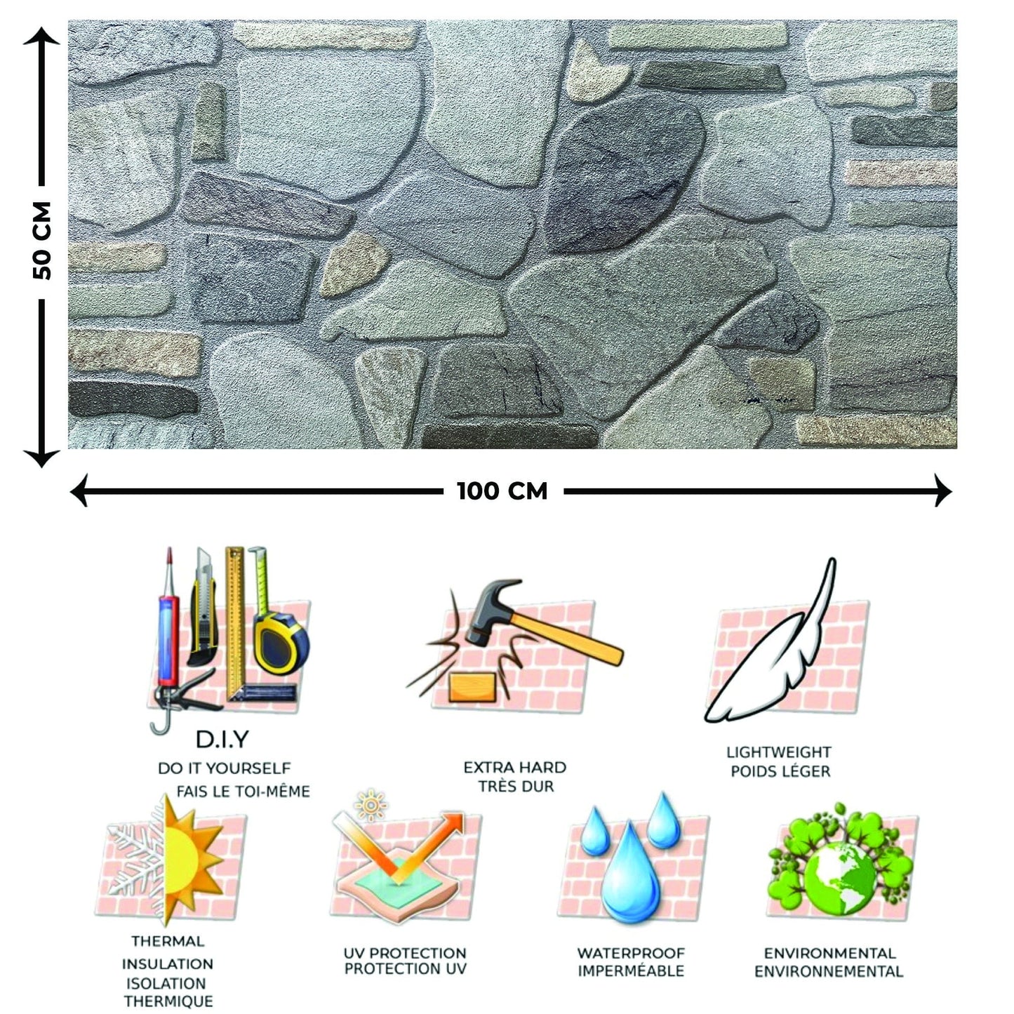 Outlet Grey Mauve Blue Stone Look Wall Paneling, Styrofoam Facing, Single Panel, Covers 5.4 sq ft