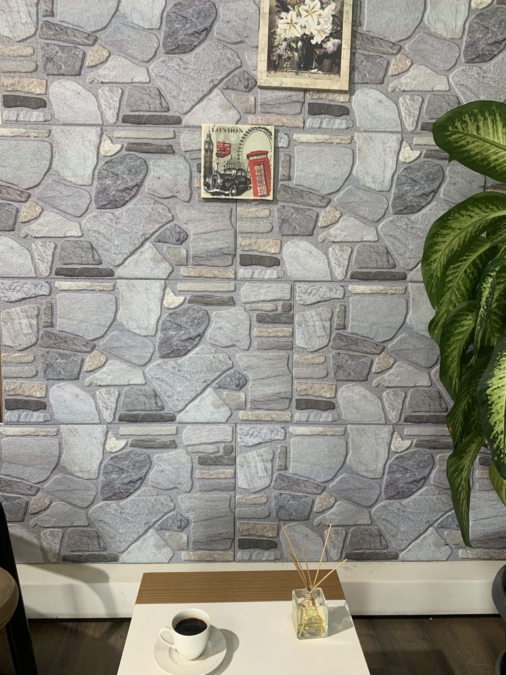 Outlet Grey Mauve Blue Stone Look Wall Paneling, Styrofoam Facing, Single Panel, Covers 5.4 sq ft