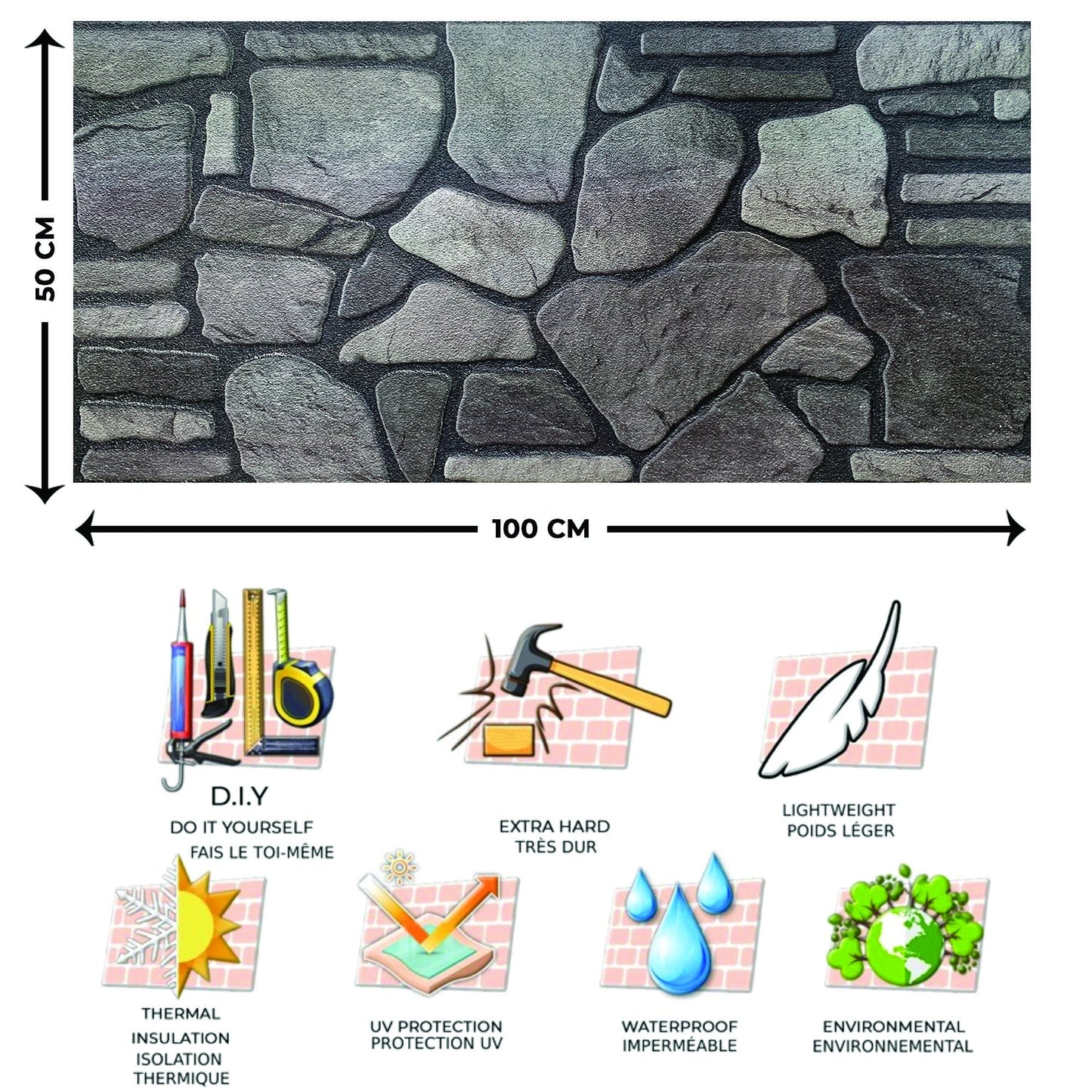 Outlet Grey Charcoal Ash Stone Look Wall Paneling, Styrofoam Facing, Single Panel, Covers 5.4 sq ft