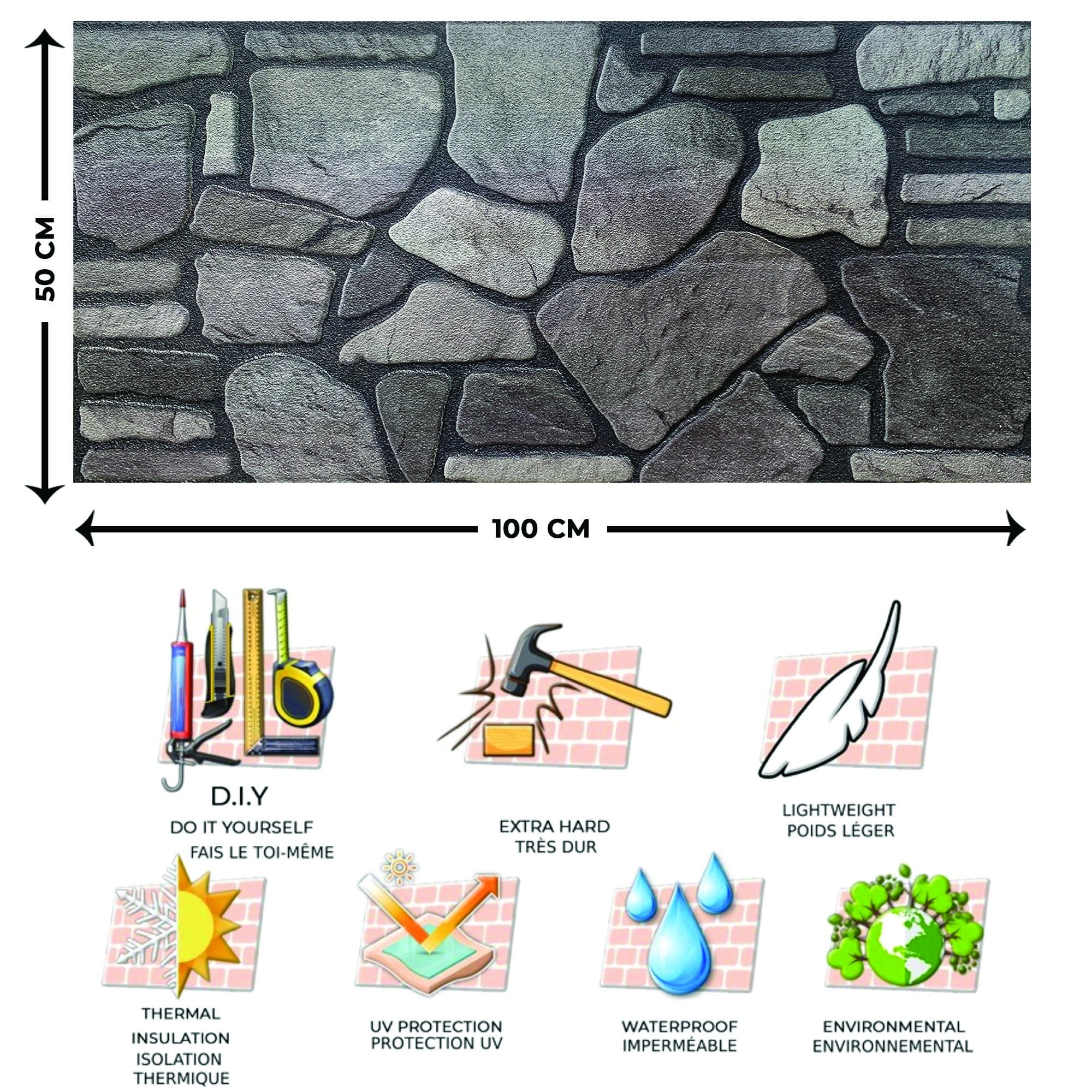 Outlet Grey Charcoal Ash Stone Look Wall Paneling, Styrofoam Facing, Single Panel, Covers 5.4 sq ft