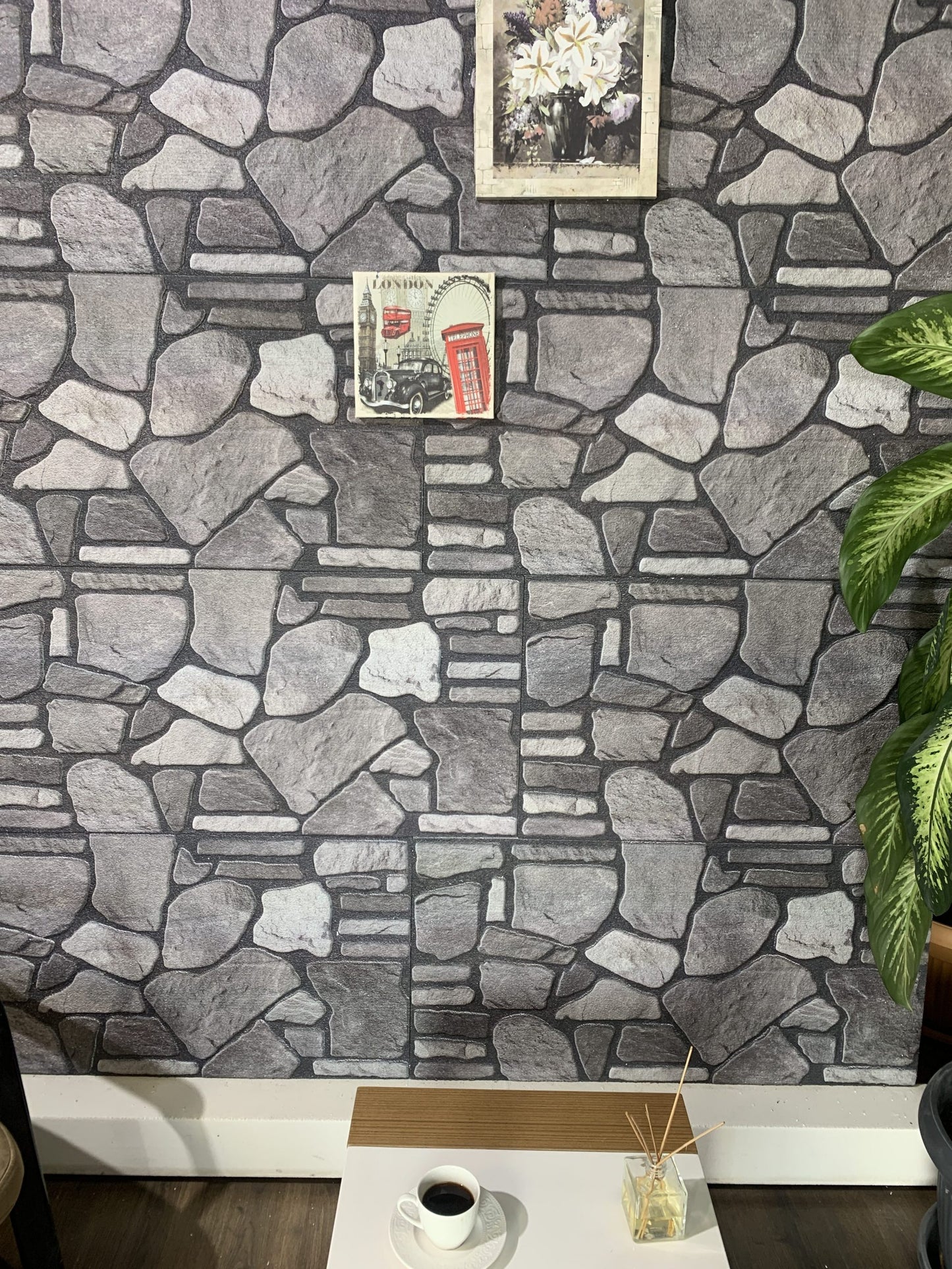 Dundee Deco 3D Wall Panels - Cladding, Grey Charcoal Ash Stone Look Wall Paneling, Styrofoam Facing for Interior and Exterior Applications, DIY, Set of 10, Covers 54 sq ft