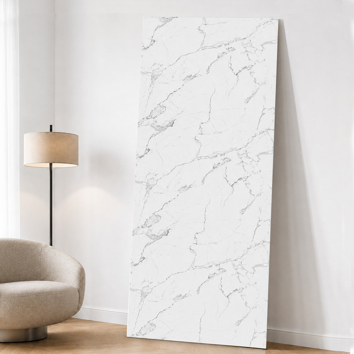 UV Marble Full Size Wall Panels 4ft x 9ft, High Gloss Panels - Backsplash, Bathroom, Accent Walls - White, Grey Veins