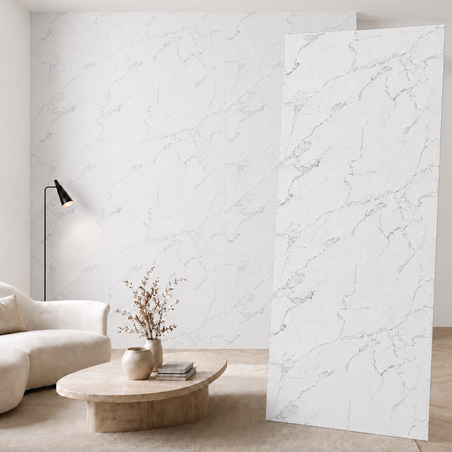 UV Marble Full Size Wall Panels 4ft x 9ft, High Gloss Panels - Backsplash, Bathroom, Accent Walls - White, Grey Veins