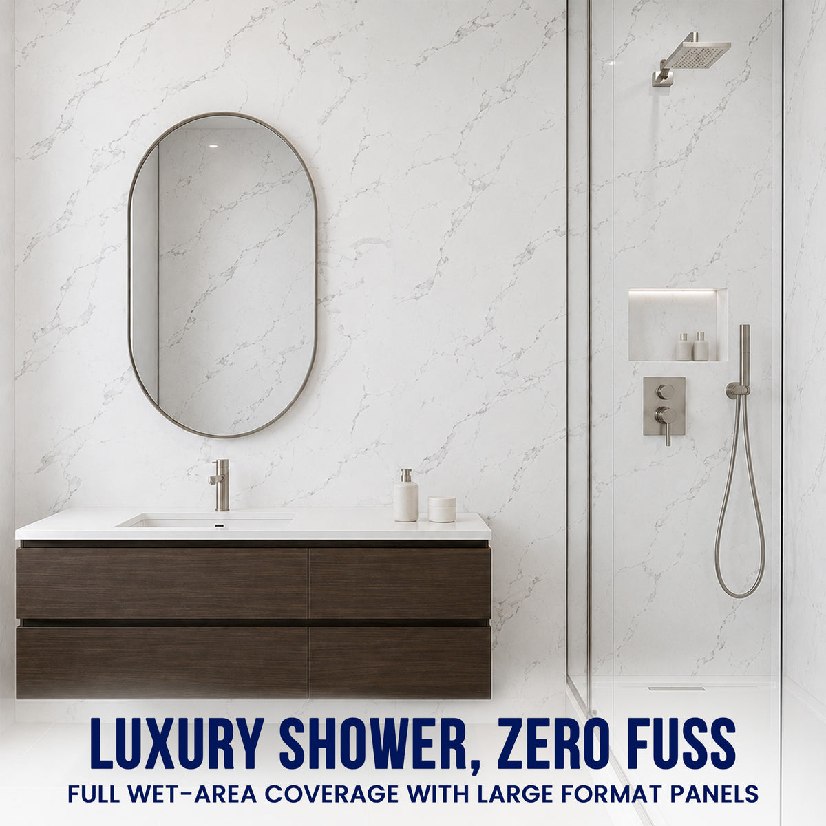 UV Marble Full Size Wall Panels 4ft x 9ft, High Gloss Panels - Backsplash, Bathroom, Accent Walls - White, Grey Veins
