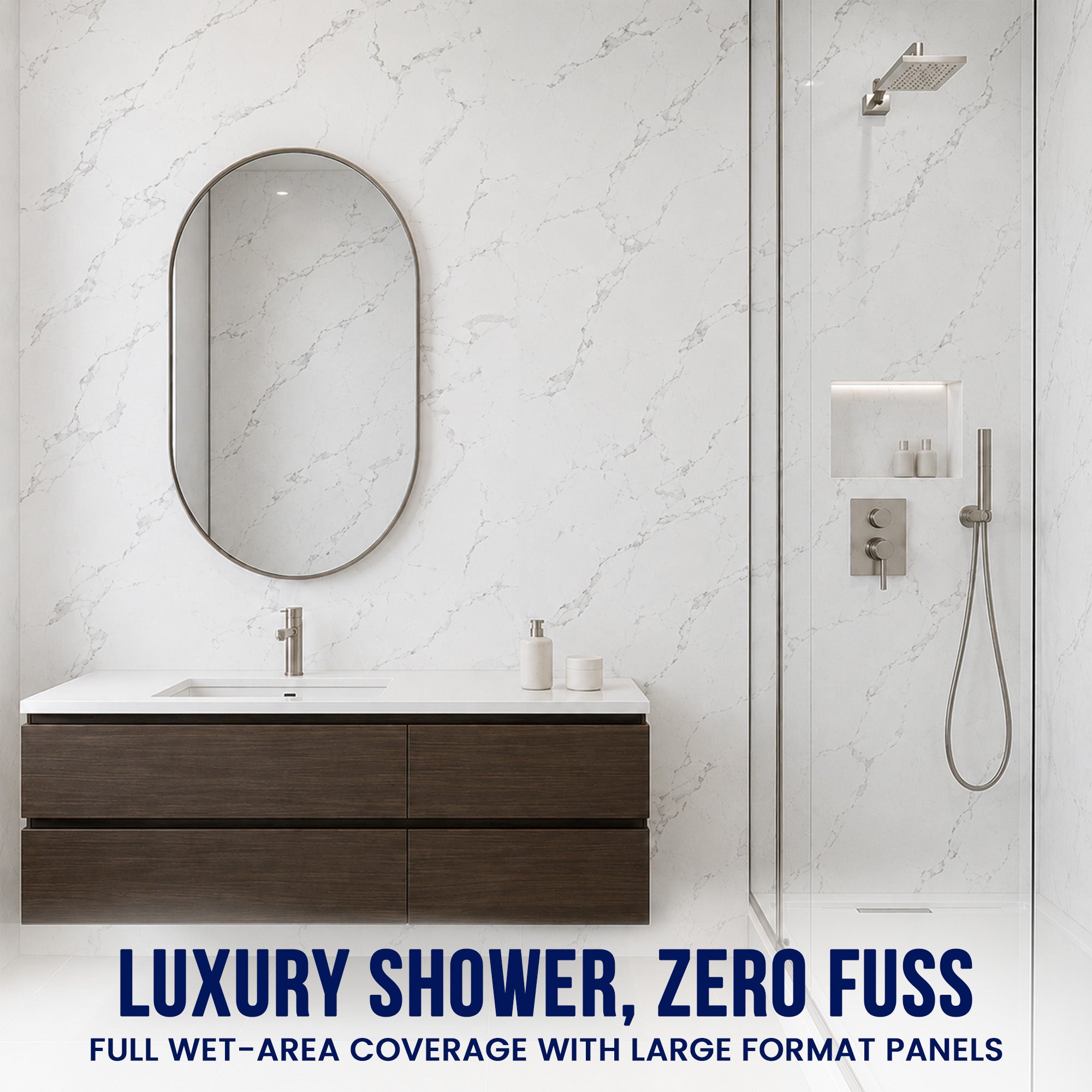 UV Marble Full Size Wall Panels 4ft x 9ft, High Gloss Panels - Backsplash, Bathroom, Accent Walls - White, Grey Veins