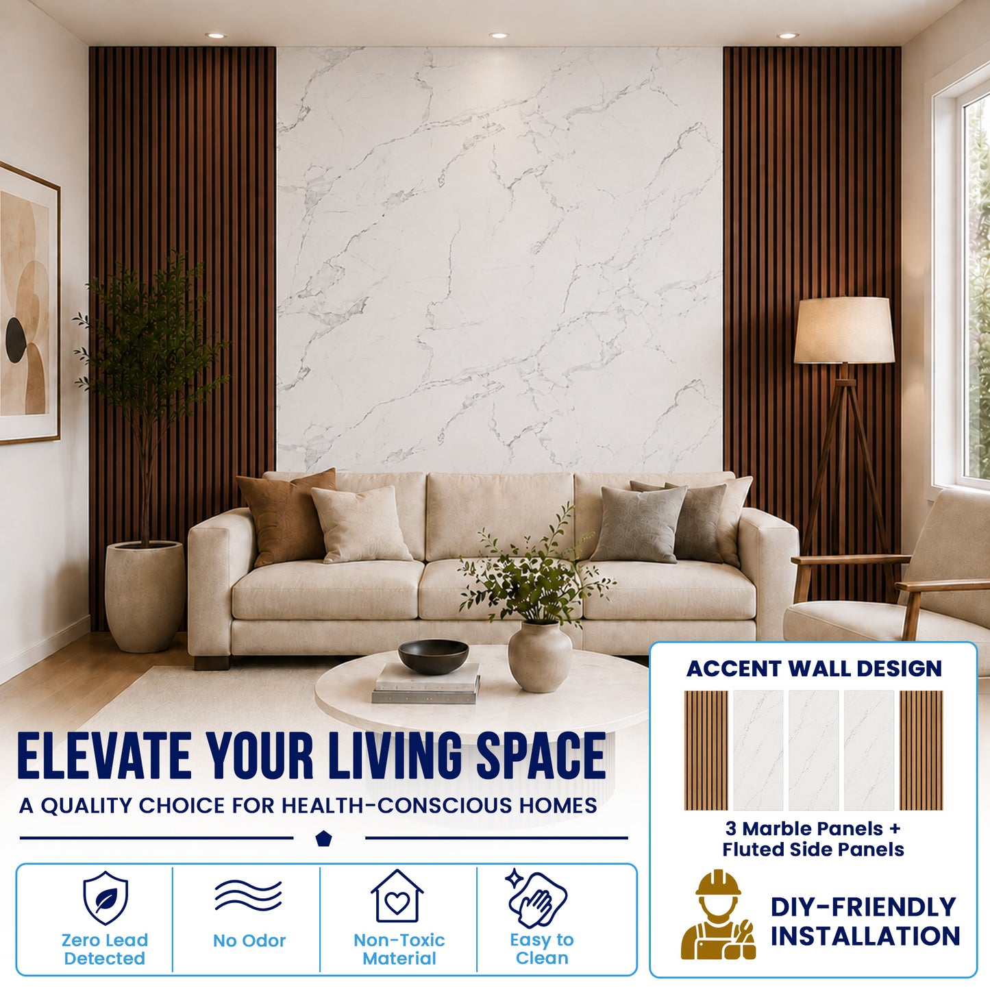 UV Marble Full Size Wall Panels 4ft x 9ft, High Gloss Panels - Backsplash, Bathroom, Accent Walls - White, Grey Veins