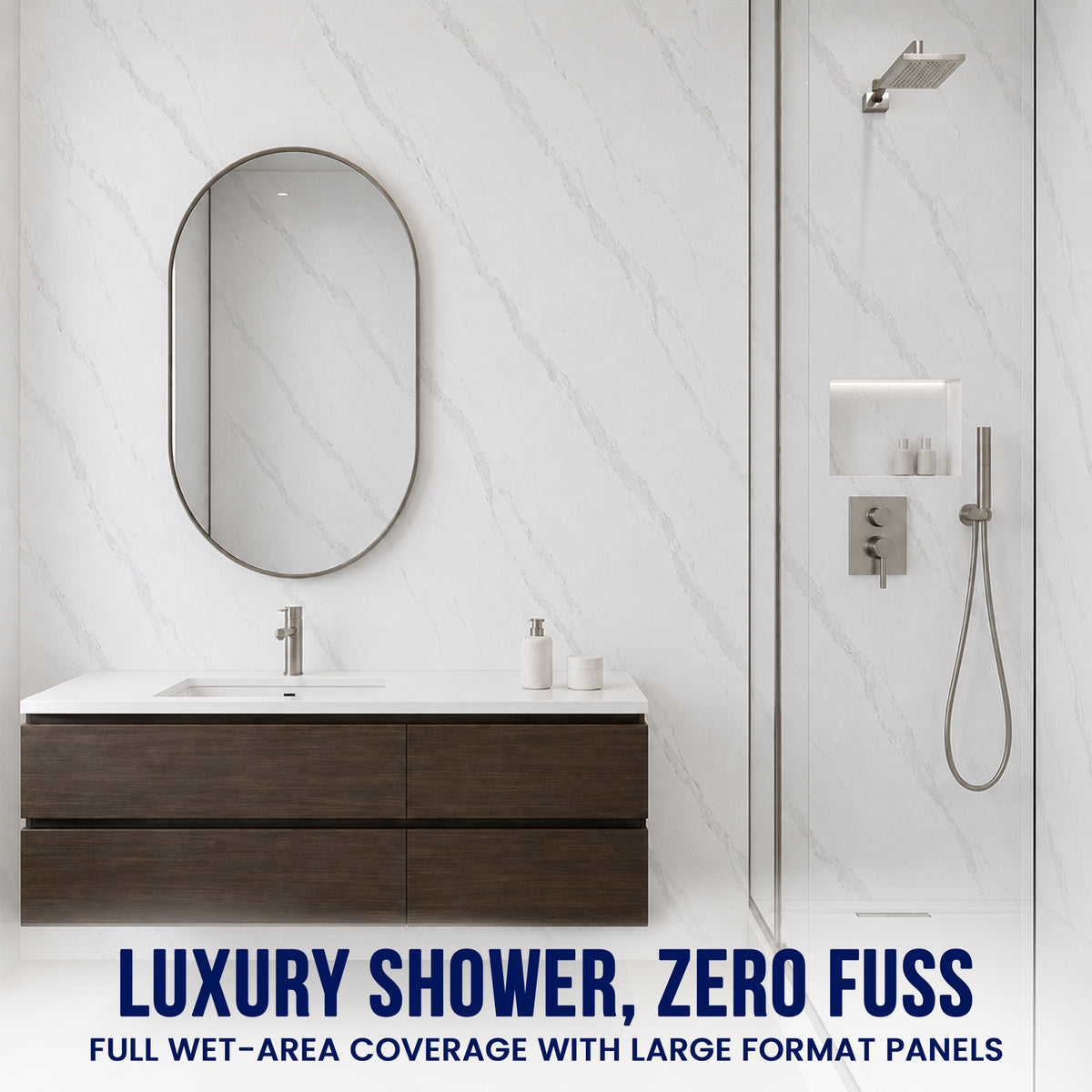 UV Marble Full Size Wall Panels 4ft x 9ft, High Gloss Panels - Backsplash, Bathroom, Accent Walls - Off-White, Grey Veins
