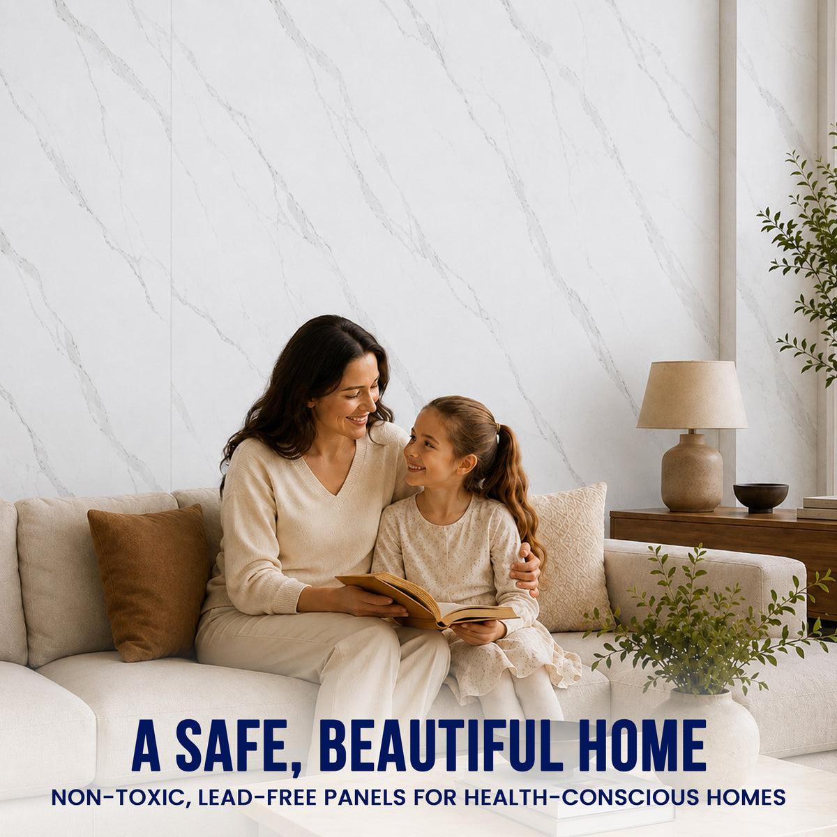 UV Marble Full Size Wall Panels 4ft x 9ft, High Gloss Panels - Backsplash, Bathroom, Accent Walls - Off-White, Grey Veins
