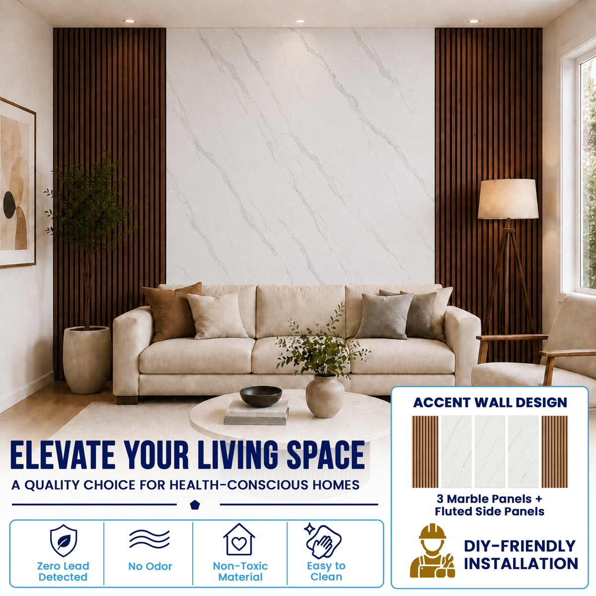 UV Marble Full Size Wall Panels 4ft x 9ft, High Gloss Panels - Backsplash, Bathroom, Accent Walls - Off-White, Grey Veins