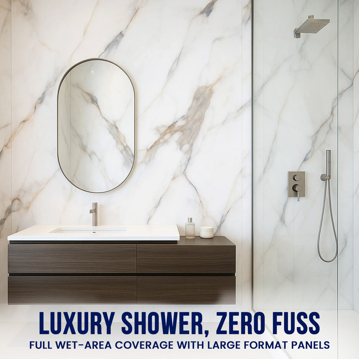 UV Marble Full Size Wall Panels 4ft x 9ft, High Gloss Panels - Backsplash, Bathroom, Accent Walls - White, Black and Gold Veins