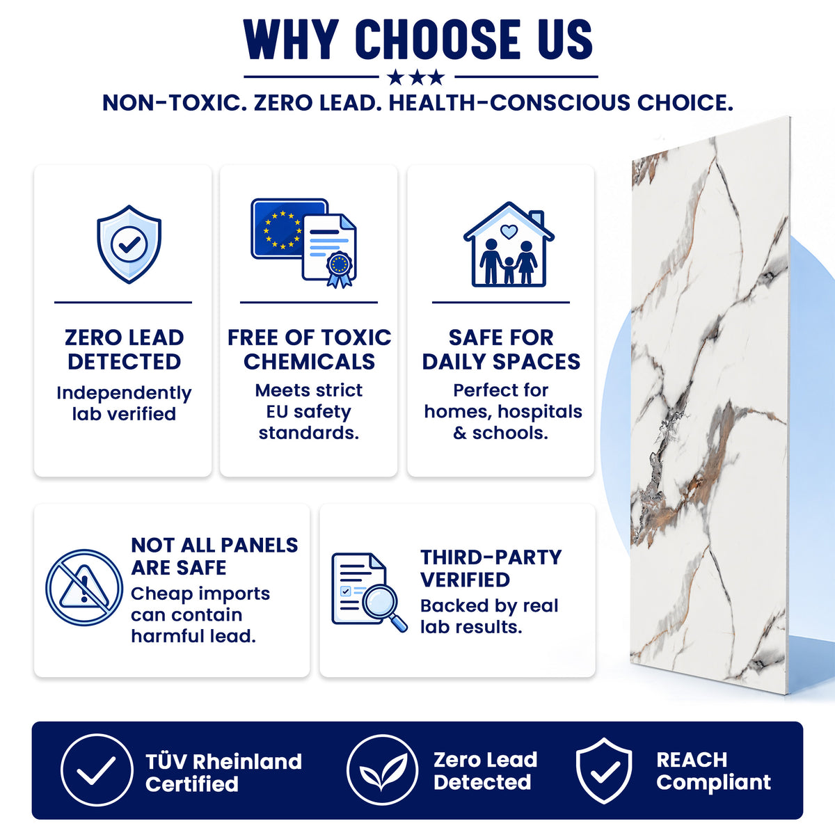 UV Marble Full Size Wall Panels 4ft x 9ft, High Gloss Panels - Backsplash, Bathroom, Accent Walls - White, Black and Gold Veins