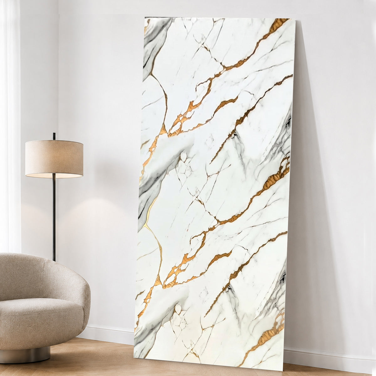 UV Marble Full Size Wall Panels 4ft x 9ft, High Gloss Panels - Backsplash, Bathroom, Accent Walls - White, Grey, Gold Veins