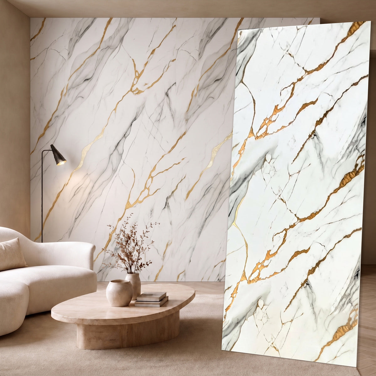 UV Marble Full Size Wall Panels 4ft x 9ft, High Gloss Panels - Backsplash, Bathroom, Accent Walls - White, Grey, Gold Veins