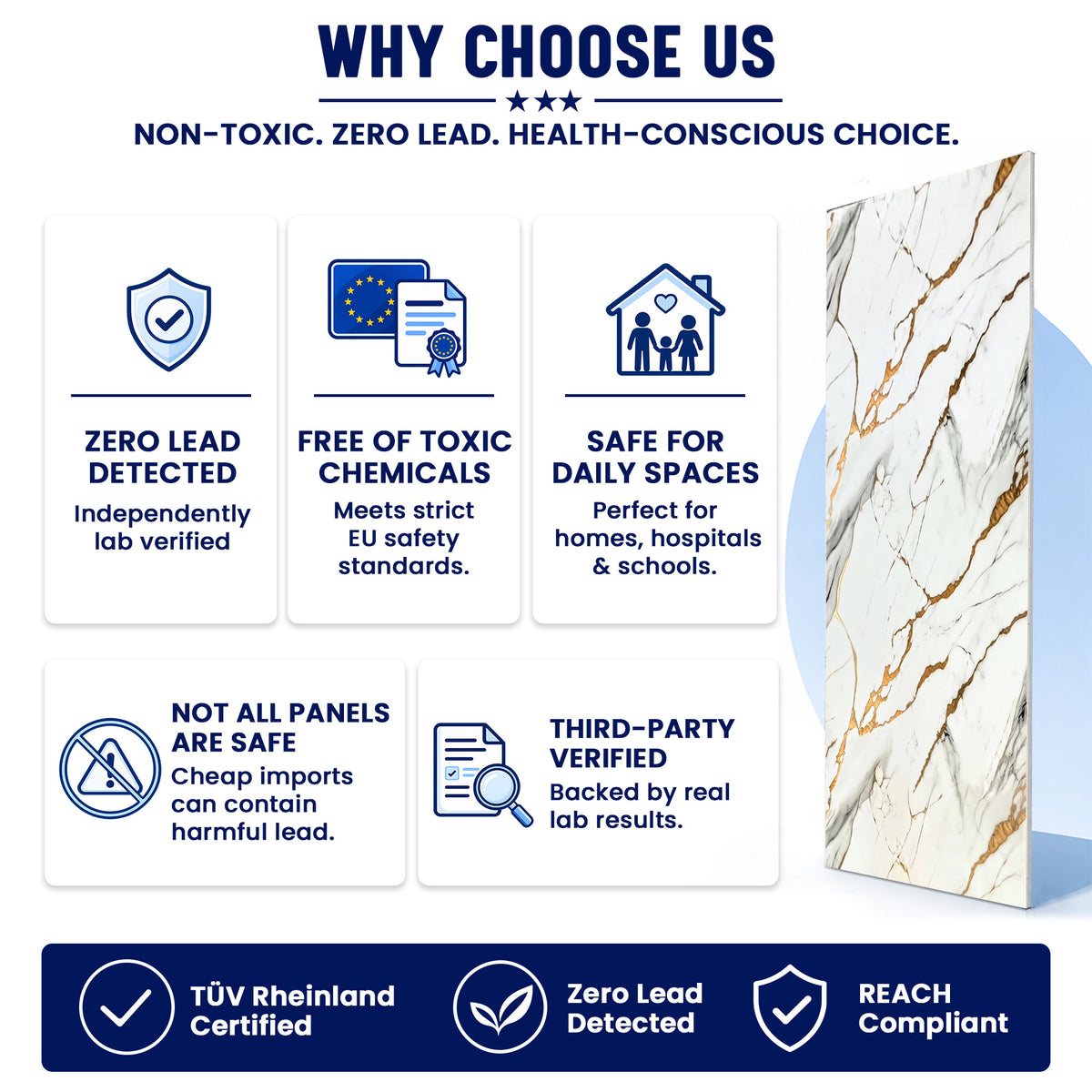 UV Marble Full Size Wall Panels 4ft x 9ft, High Gloss Panels - Backsplash, Bathroom, Accent Walls - White, Grey, Gold Veins