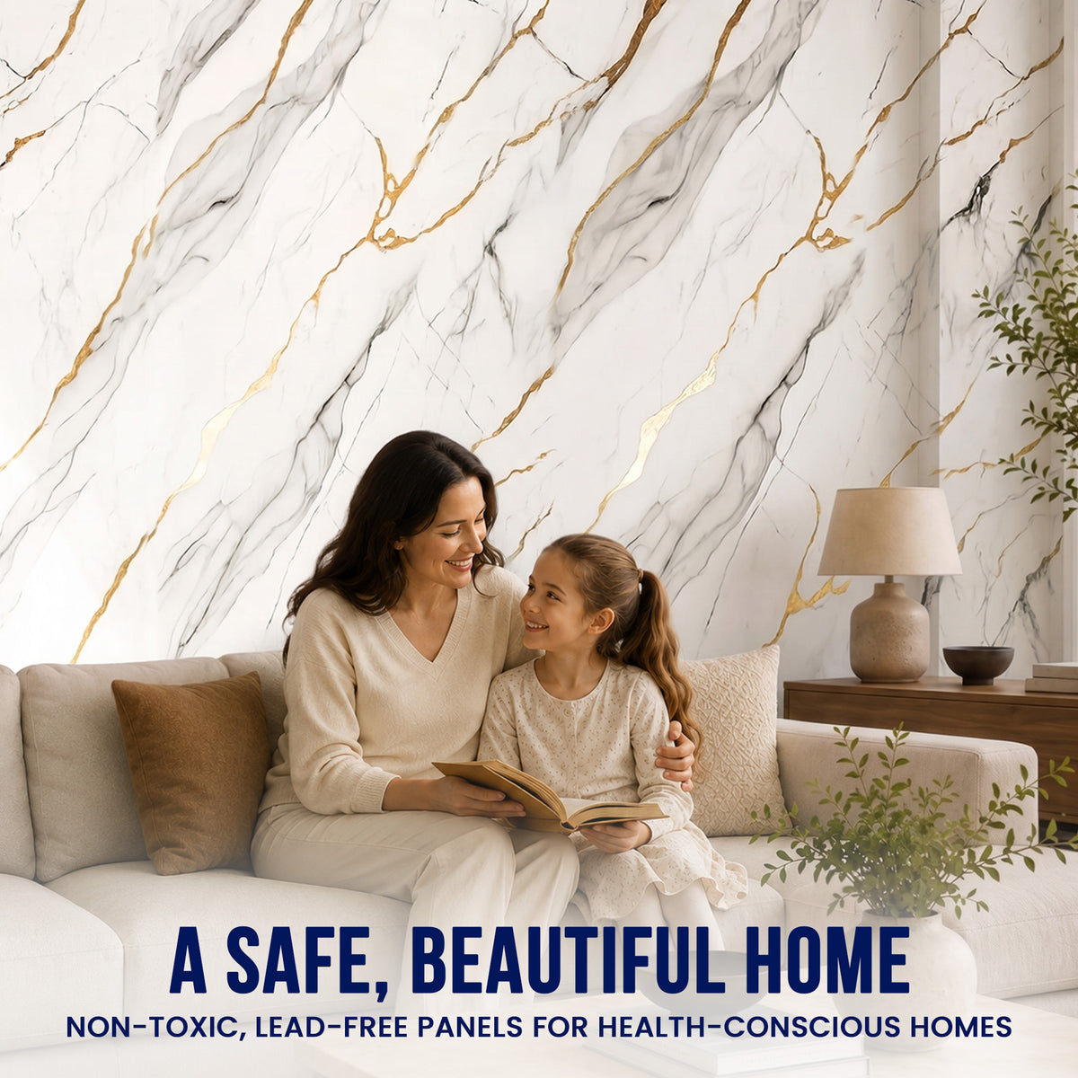 UV Marble Full Size Wall Panels 4ft x 9ft, High Gloss Panels - Backsplash, Bathroom, Accent Walls - White, Grey, Gold Veins