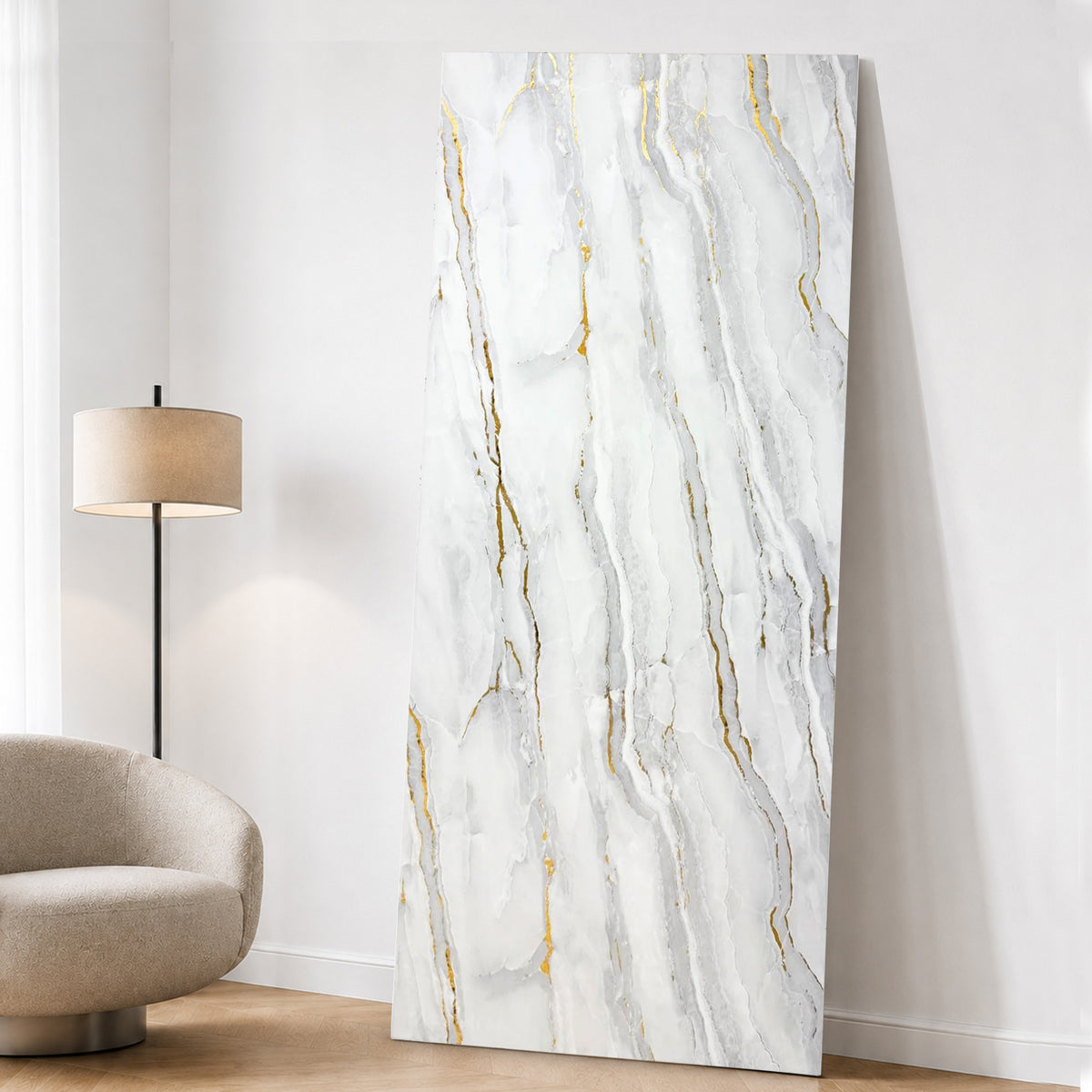 UV Marble Full Size Wall Panels 4ft x 9ft, High Gloss Panels - Backsplash, Bathroom, Accent Walls - Grey, Gold Veins