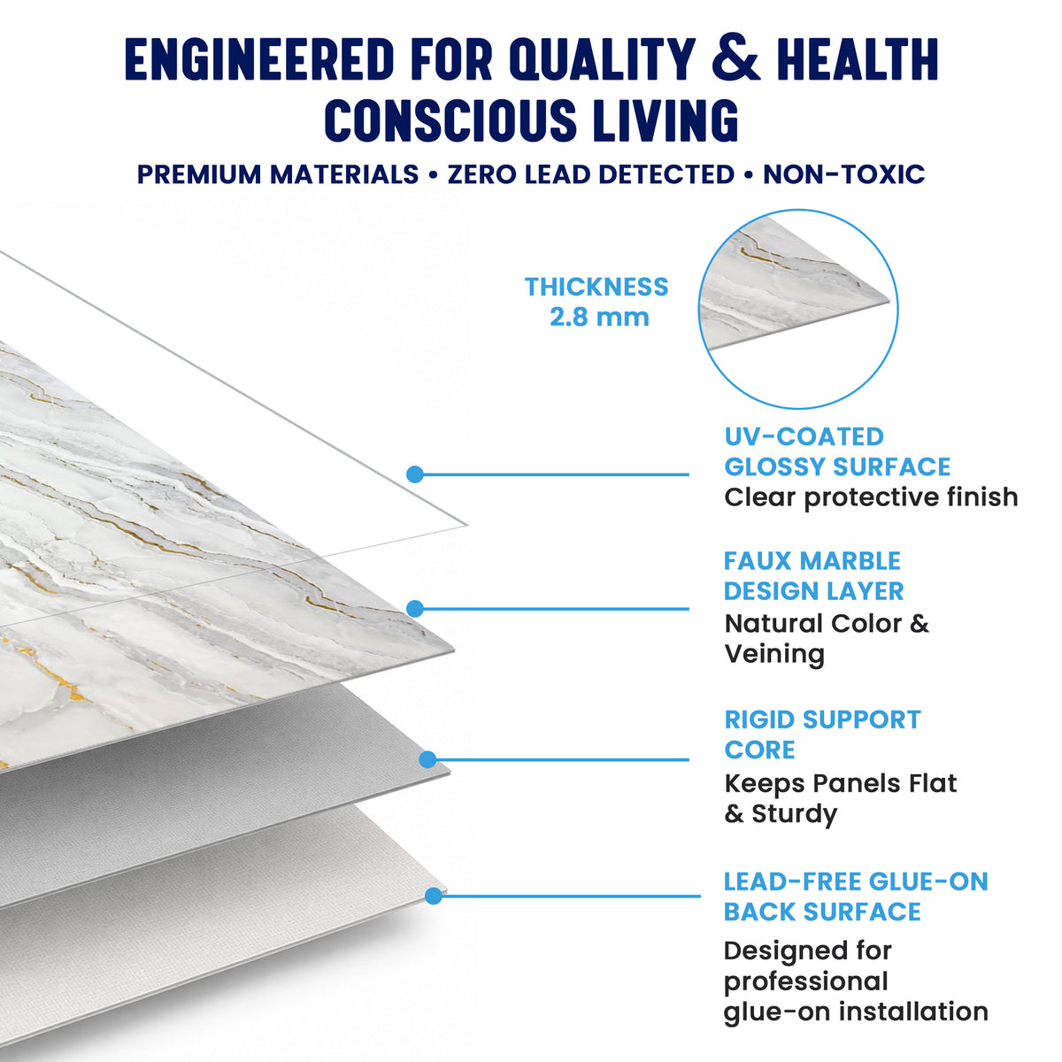 UV Marble Full Size Wall Panels 4ft x 9ft, High Gloss Panels - Backsplash, Bathroom, Accent Walls - Grey, Gold Veins