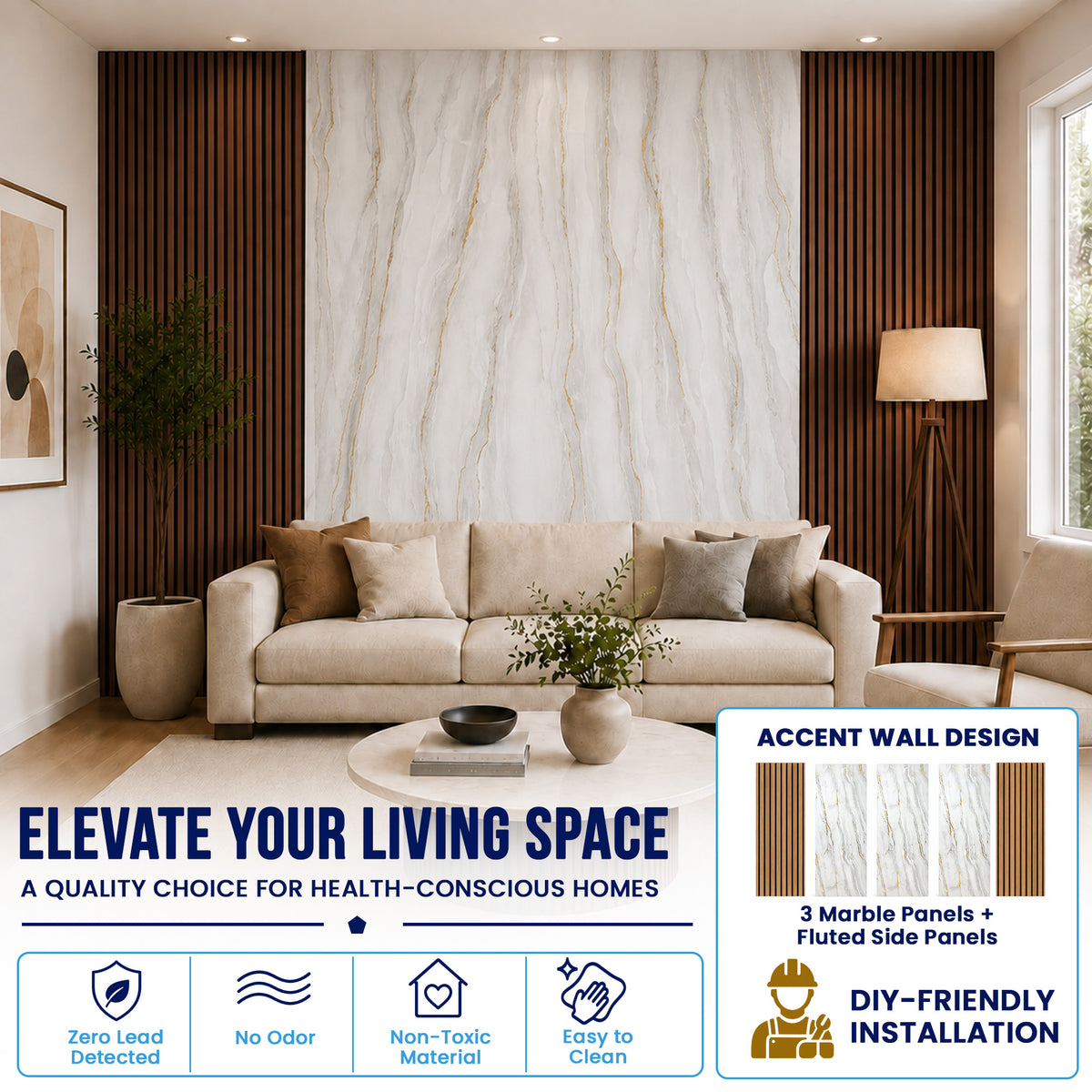 UV Marble Full Size Wall Panels 4ft x 9ft, High Gloss Panels - Backsplash, Bathroom, Accent Walls - Grey, Gold Veins