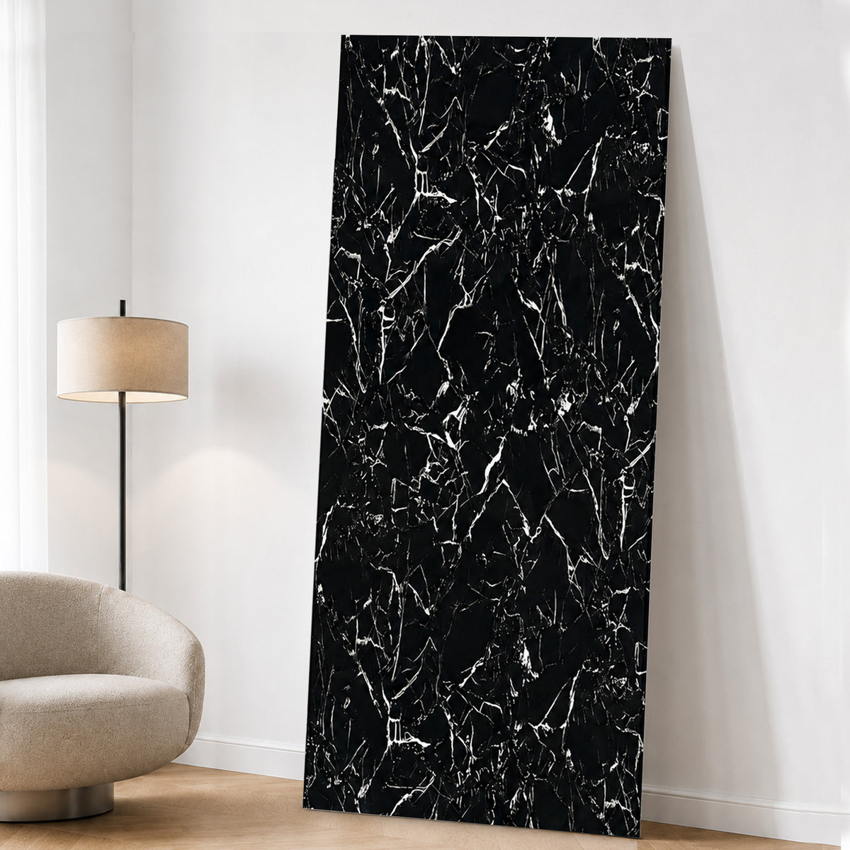 UV Marble Full Size Wall Panels 4ft x 9ft, High Gloss Panels - Backsplash, Bathroom, Accent Walls - Black, White Veins
