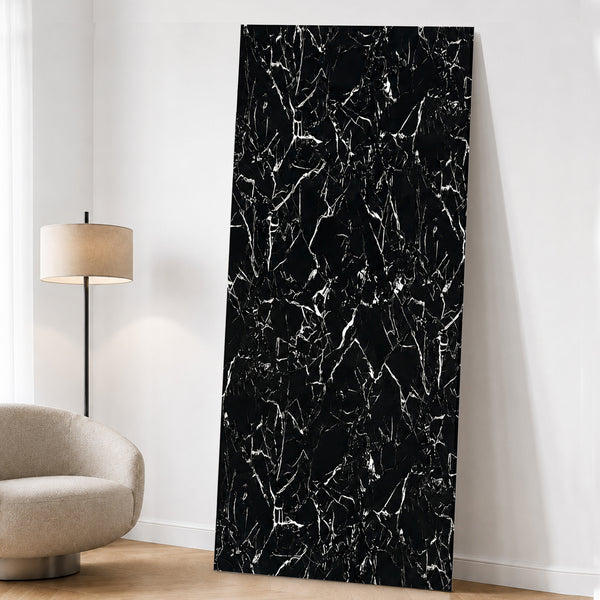 UV Marble Full Size Wall Panels 4ft x 9ft, High Gloss Panels - Backsplash, Bathroom, Accent Walls - Black, White Veins