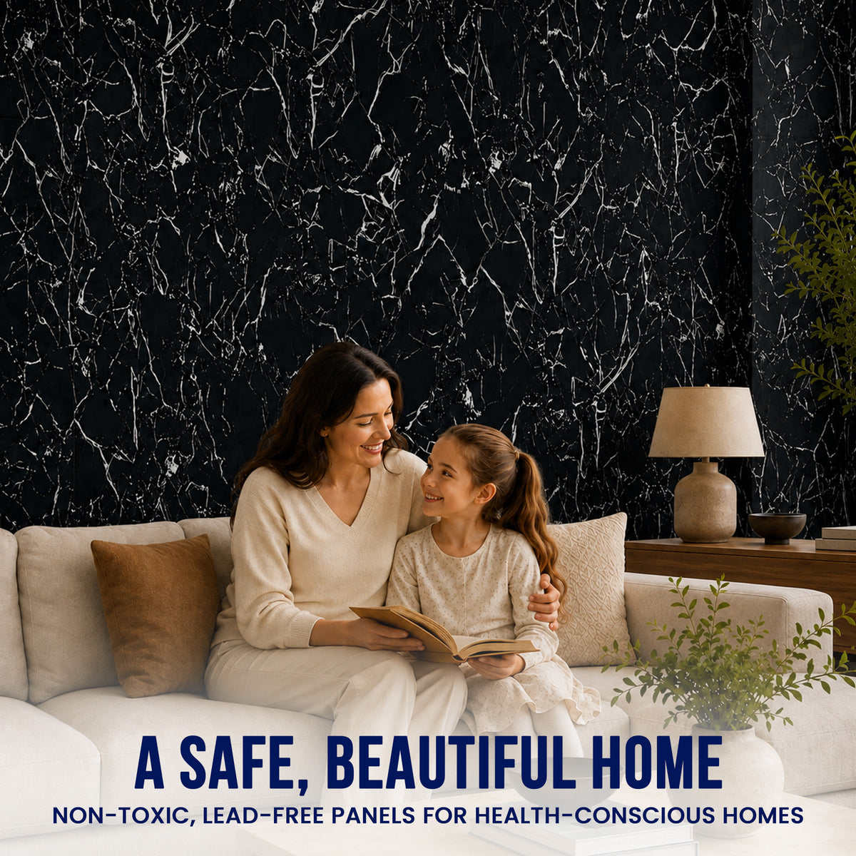 UV Marble Full Size Wall Panels 4ft x 9ft, High Gloss Panels - Backsplash, Bathroom, Accent Walls - Black, White Veins