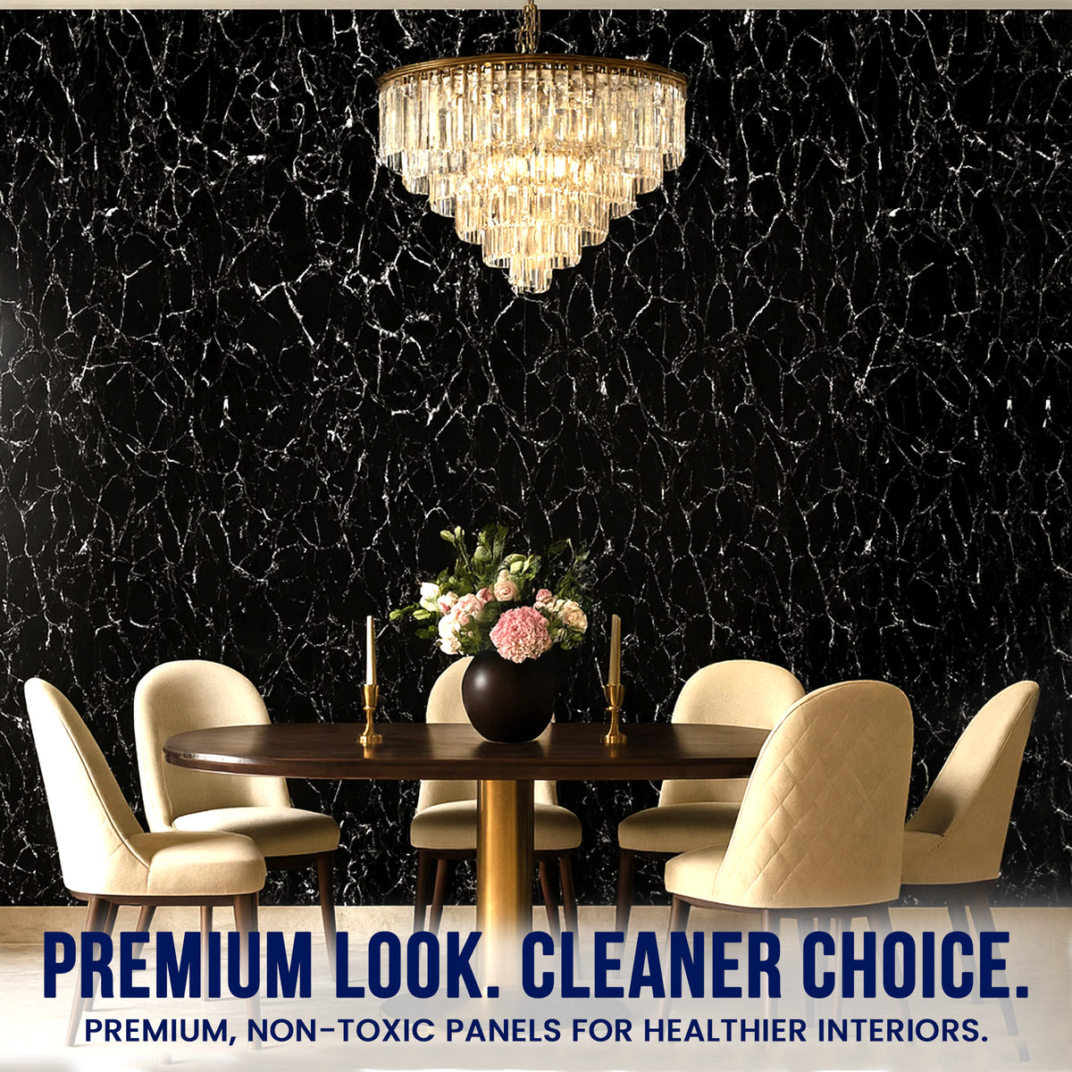 UV Marble Full Size Wall Panels 4ft x 9ft, High Gloss Panels - Backsplash, Bathroom, Accent Walls - Black, White Veins