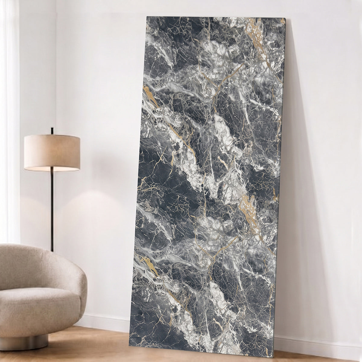 UV Marble Full Size Wall Panels 4ft x 9ft, High Gloss Panels - Backsplash, Bathroom, Accent Walls - Black, White, Gold Veins