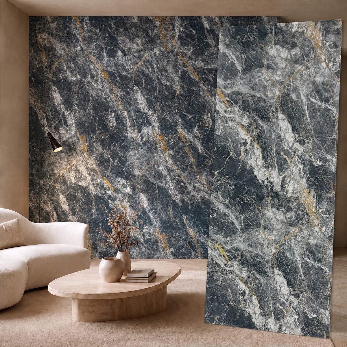 UV Marble Full Size Wall Panels 4ft x 9ft, High Gloss Panels - Backsplash, Bathroom, Accent Walls - Black, White, Gold Veins