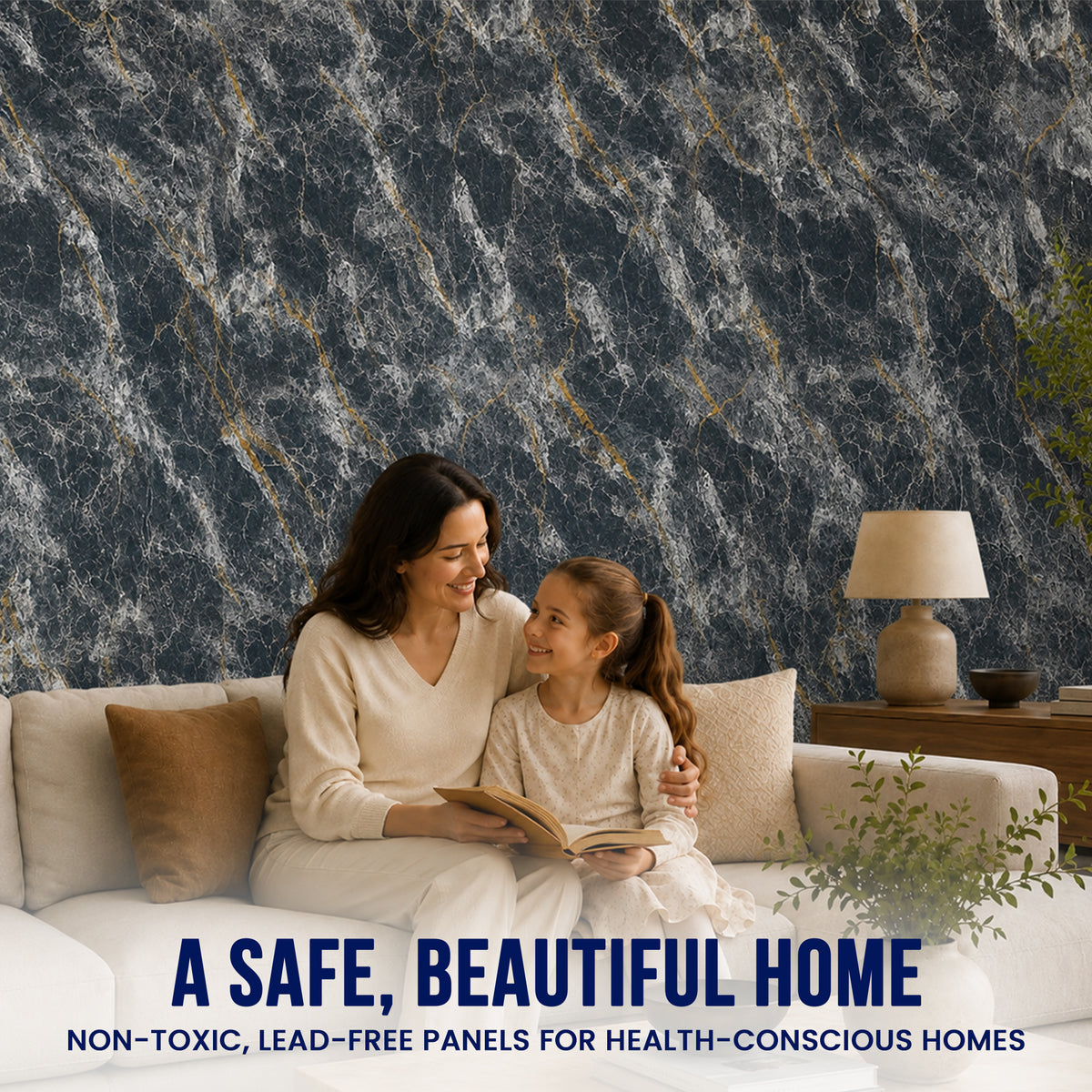 UV Marble Full Size Wall Panels 4ft x 9ft, High Gloss Panels - Backsplash, Bathroom, Accent Walls - Black, White, Gold Veins