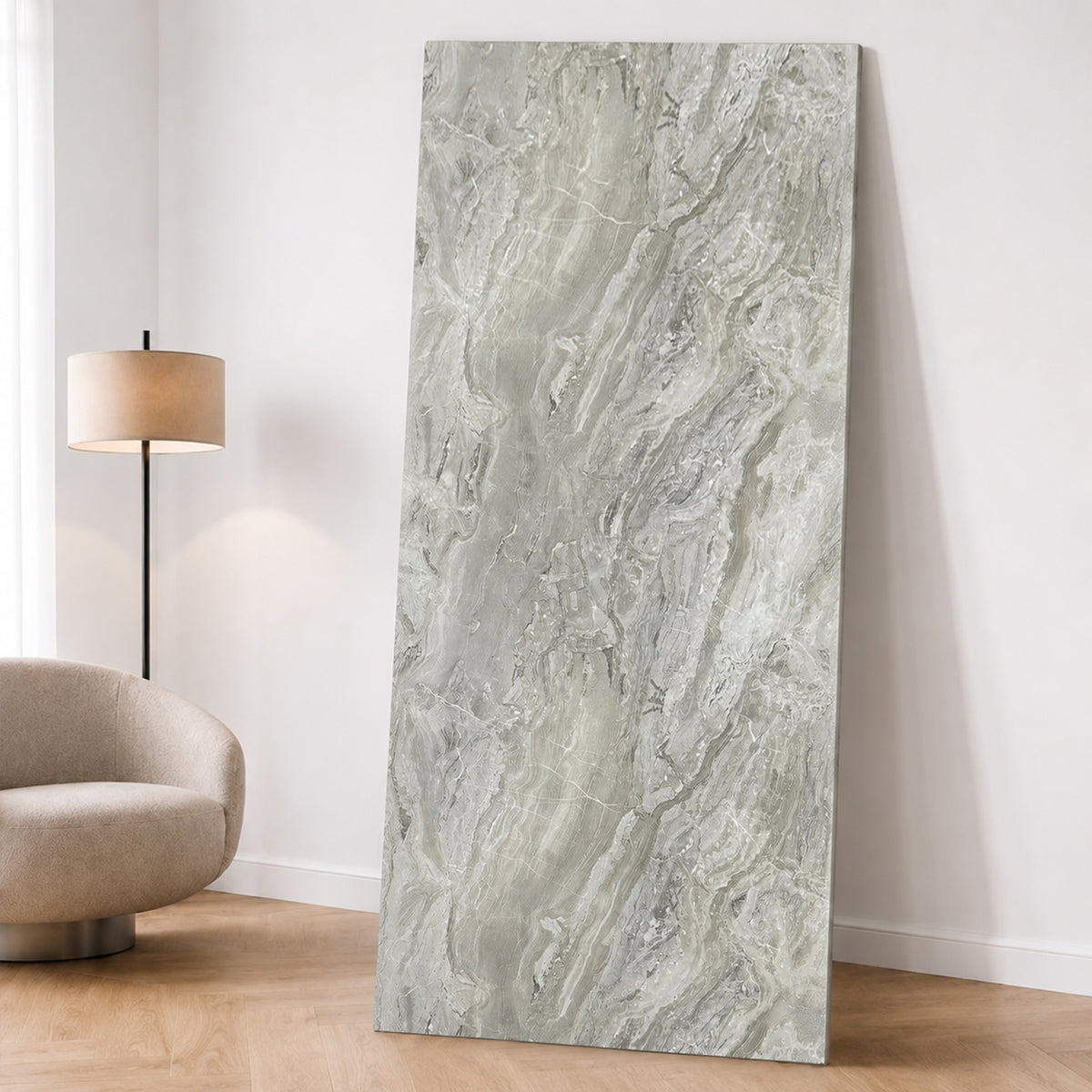 UV Marble Full Size Wall Panels 4ft x 9ft, High Gloss Panels - Backsplash, Bathroom, Accent Walls - Grey, Dark Veins