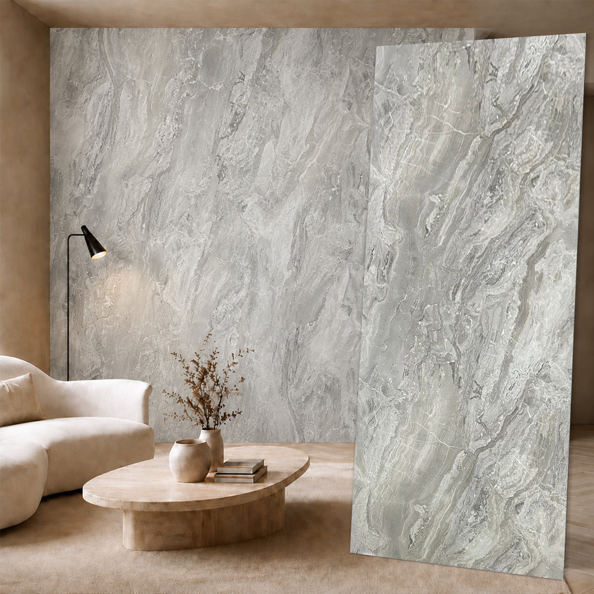 UV Marble Full Size Wall Panels 4ft x 9ft, High Gloss Panels - Backsplash, Bathroom, Accent Walls - Grey, Dark Veins