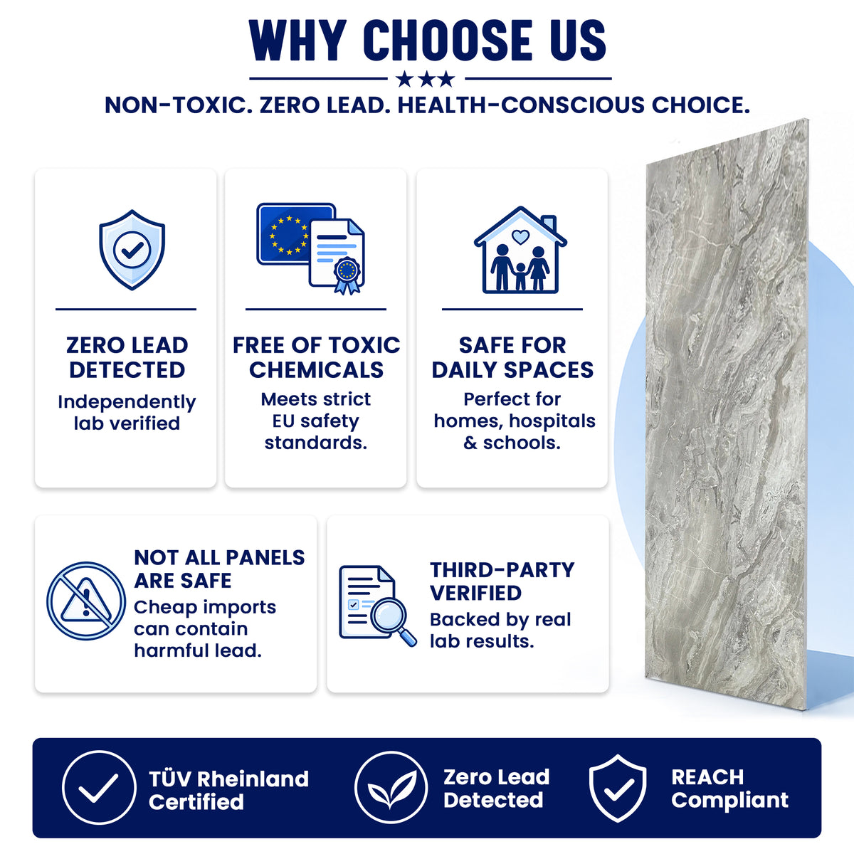 UV Marble Full Size Wall Panels 4ft x 9ft, High Gloss Panels - Backsplash, Bathroom, Accent Walls - Grey, Dark Veins