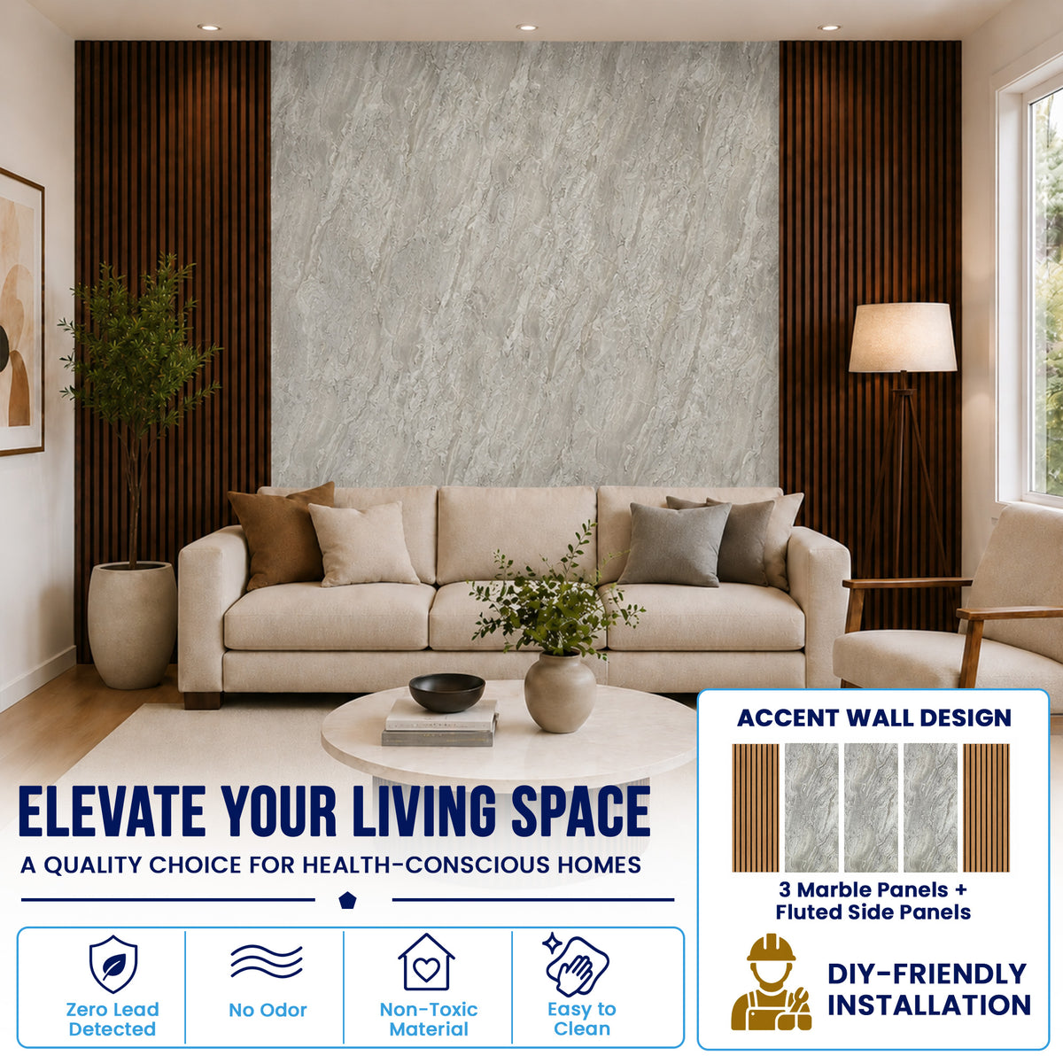 UV Marble Full Size Wall Panels 4ft x 9ft, High Gloss Panels - Backsplash, Bathroom, Accent Walls - Grey, Dark Veins