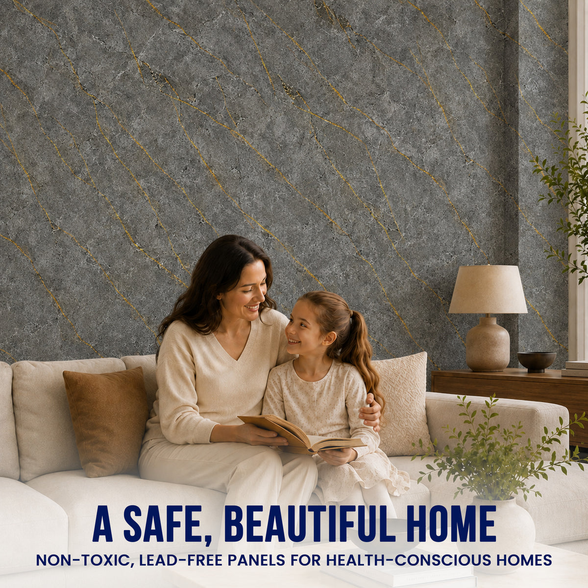 UV Marble Full Size Wall Panels 4ft x 9ft, High Gloss Panels - Backsplash, Bathroom, Accent Walls - Grey, Gold Veins