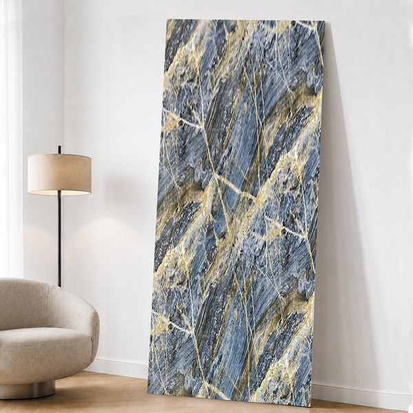 UV Marble Full Size Wall Panels 4ft x 9ft, High Gloss Panels - Backsplash, Bathroom, Accent Walls - Blue, Gold Veins