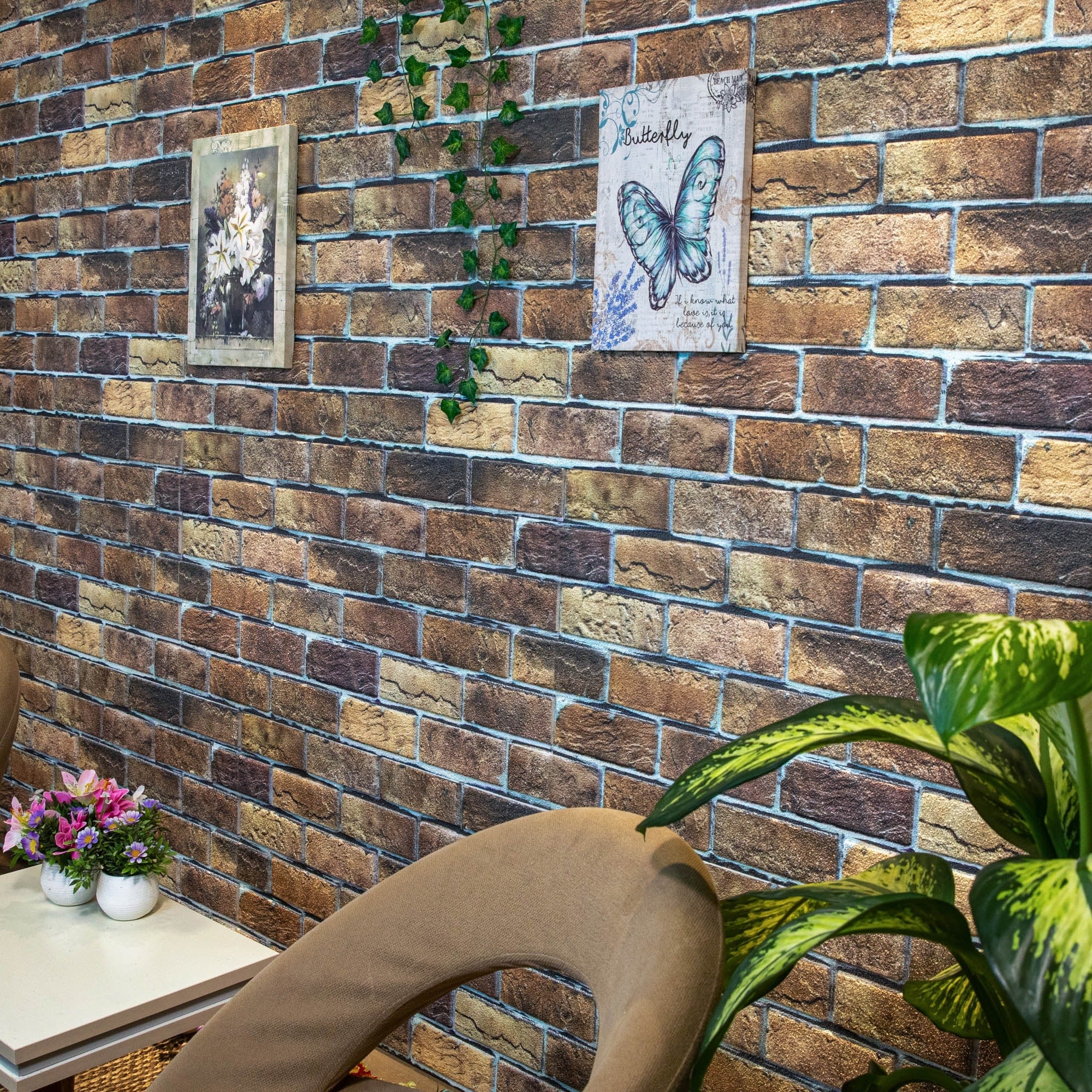 Dundee Deco 3D Wall Panels Brick Effect - Cladding, Beige Brown Stone Look Wall Paneling, Styrofoam Facing for Living Room, Kitchen, Bathroom, Balcony, Bedroom, Set of 10, Covers 54 sq ft