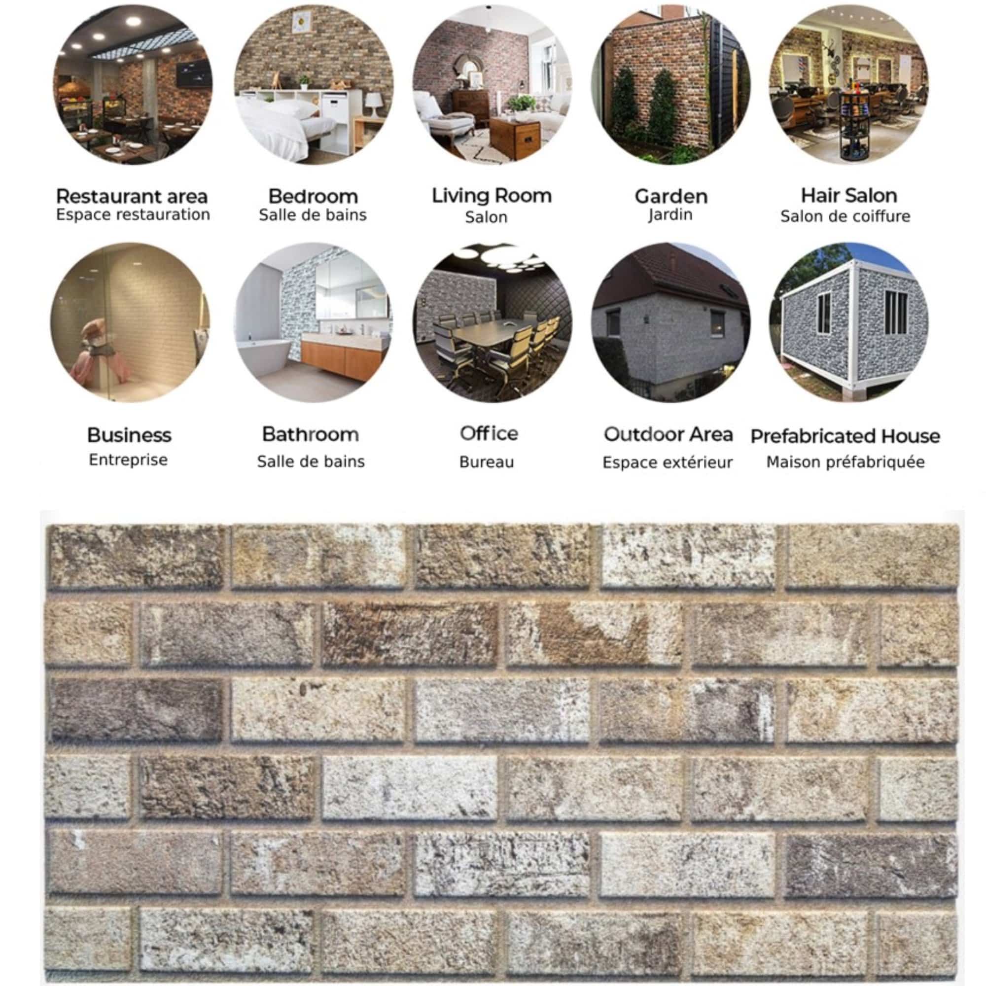 3D Wall Panels Brick Effect - Cladding, Red Brown Grey Stone Look Wall Paneling, Styrofoam Facing for Living room, Kitchen, Bathroom, Balcony, Bedroom, Set of 10, Covers 53 sq ft