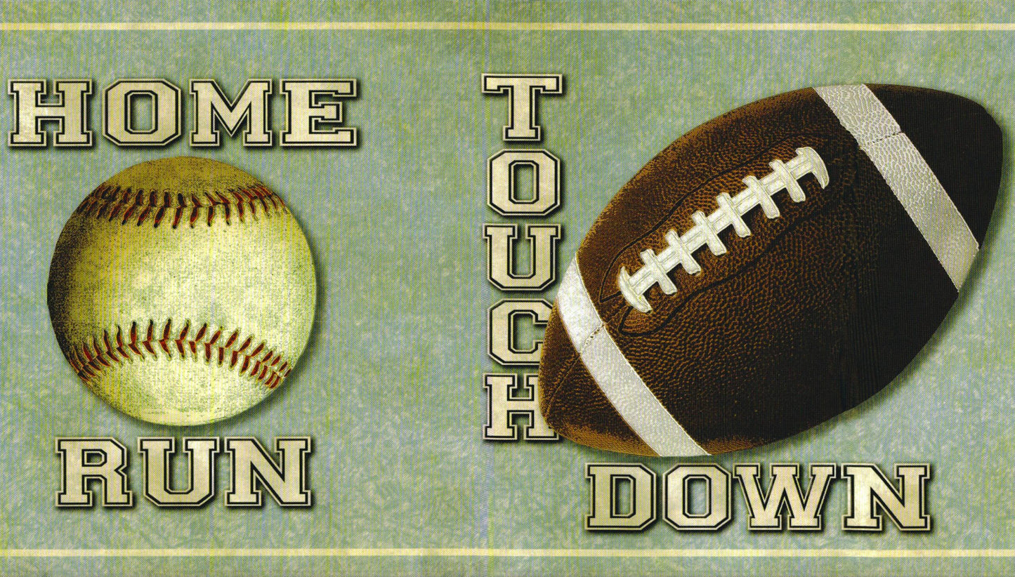 Prepasted Wallpaper Border - Sports Blue, Brown, Black All The Balls Wall Border Retro Design, 15 ft x 7.25 in (4.57m x 18.42cm)