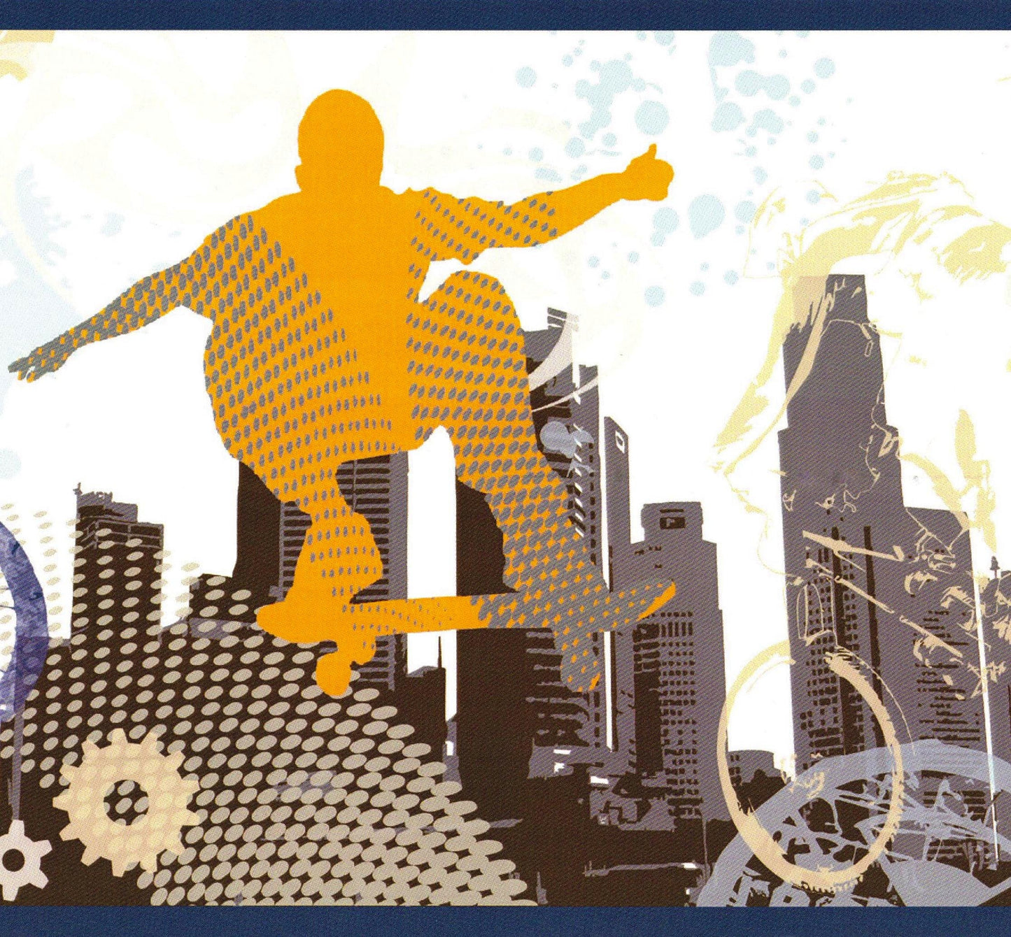 Prepasted Wallpaper Border - Sports Blue, Orange, Teal Bike, Skateboard Wall Border Retro Design, 15 ft x 8.25 in (4.57m x 20.96cm)