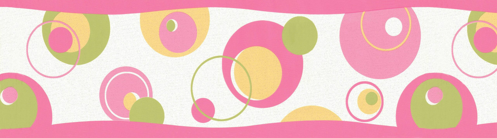 Prepasted Wallpaper Border - Geometric Pink, Green, Yellow, White Circles Wall Border Retro Design, 15 ft x 6 in (4.57m x 15.24cm)