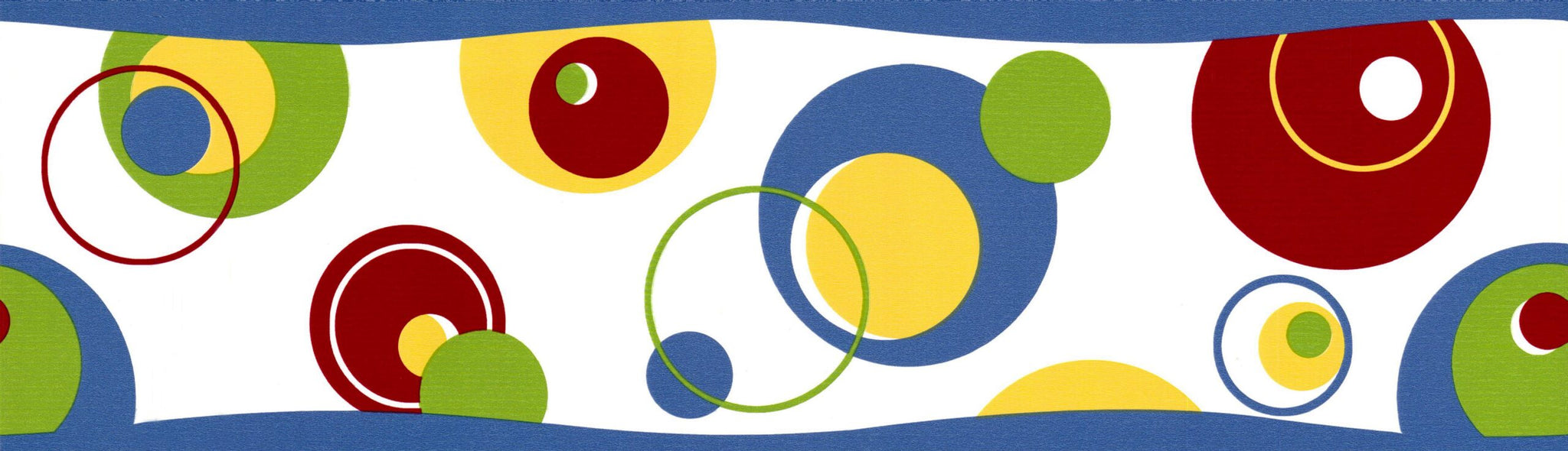 Prepasted Wallpaper Border - Geometric Green, Blue, Red Circles Wall Border Retro Design, 15 ft x 6 in (4.57m x 15.24cm)