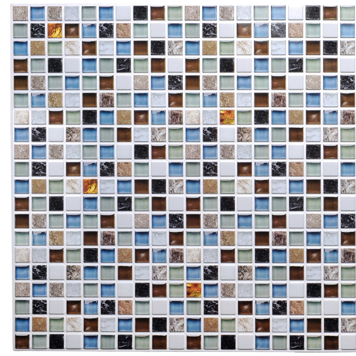 Beige Green Brown Amber Faux Glass Squares Mosaic, 3.1 ft x 1.6 ft, PVC 3D Wall Panel, Interior Design Wall Paneling Decor, 4.9 sq. ft. - Single