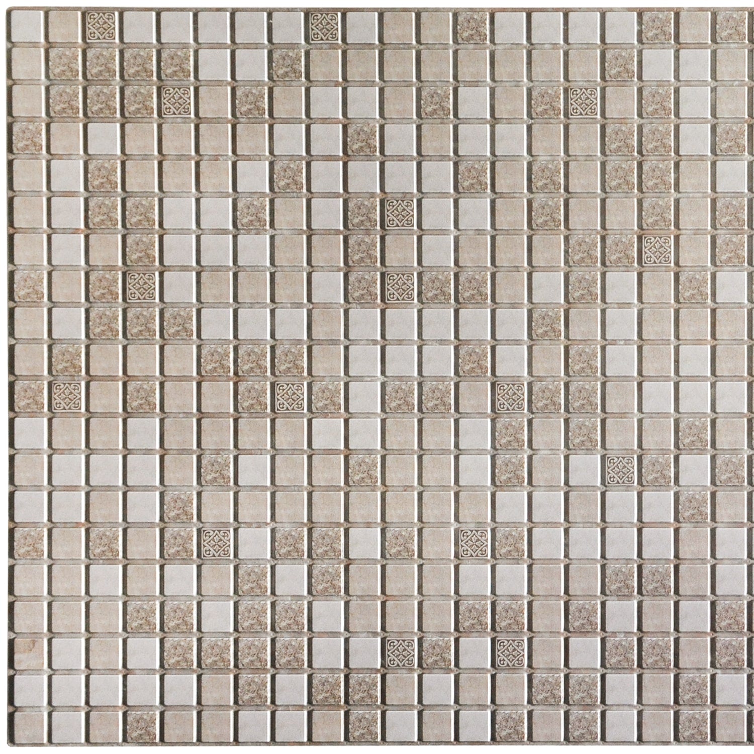Brown Beige Faux Distressed Squares Mosaic, 3.1 ft x 1.6 ft, PVC 3D Wall Panel, Interior Design Wall Paneling Decor, 4.9 sq. ft. - Single