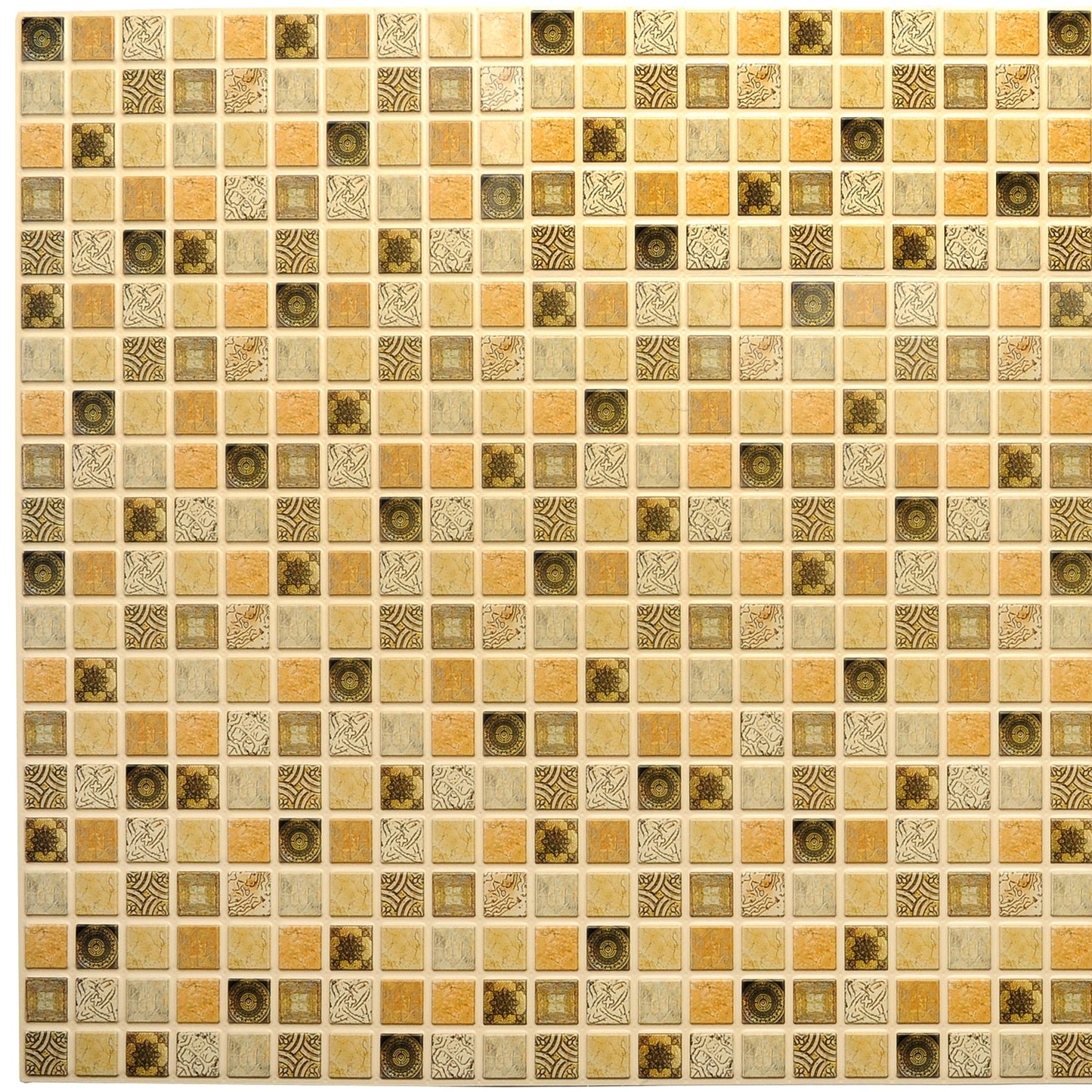 Yellow Dark Brown Faux Distressed Squares Mosaic, 3.1 ft x 1.6 ft, PVC 3D Wall Panel, Interior Design Wall Paneling Decor, 4.9 sq. ft. - Single